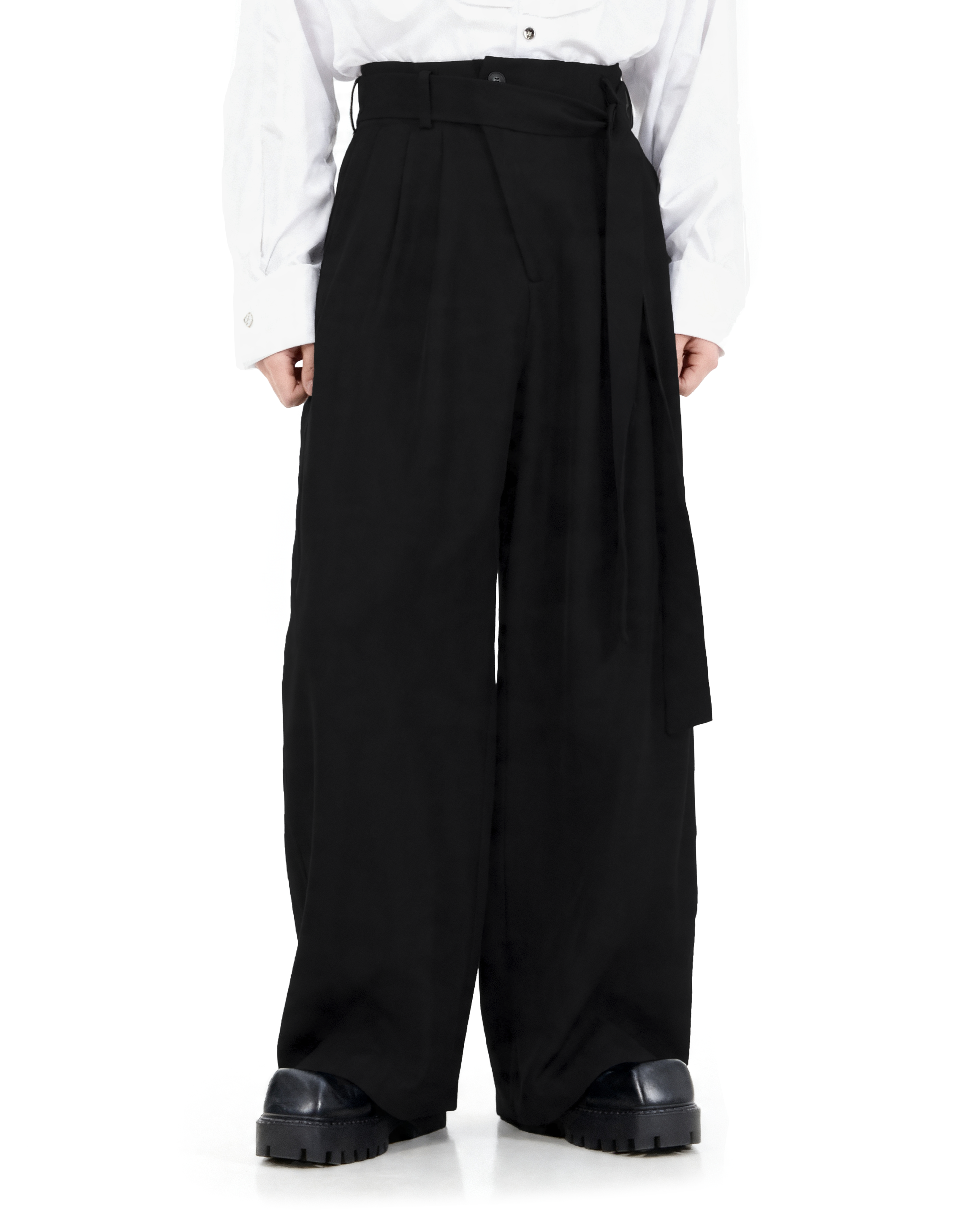 Wide Leg Belted Trousers with Pleat Detail