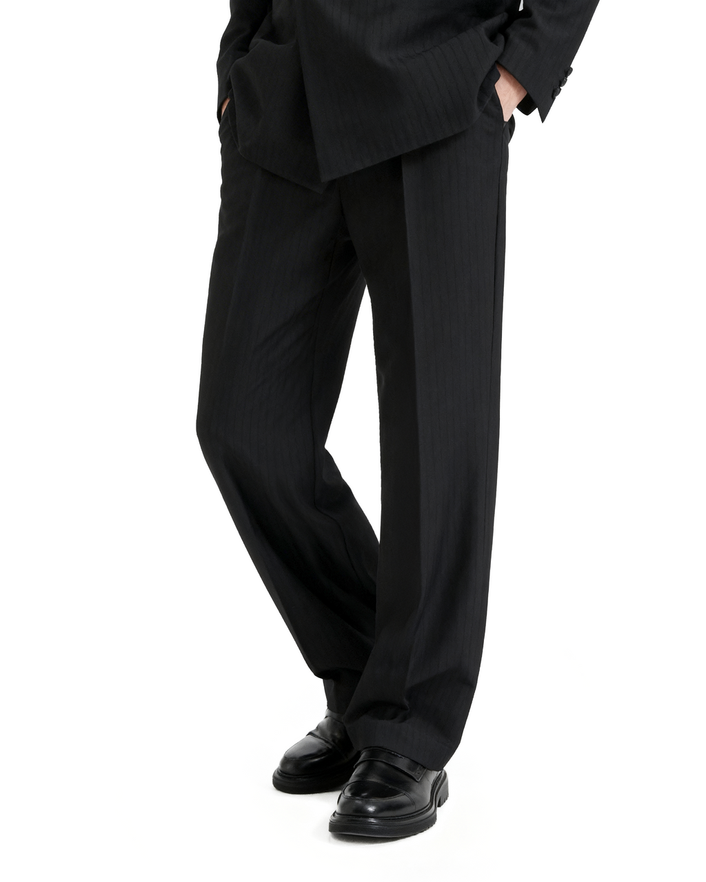 Straight Leg Pleated Trousers with Belt Loops