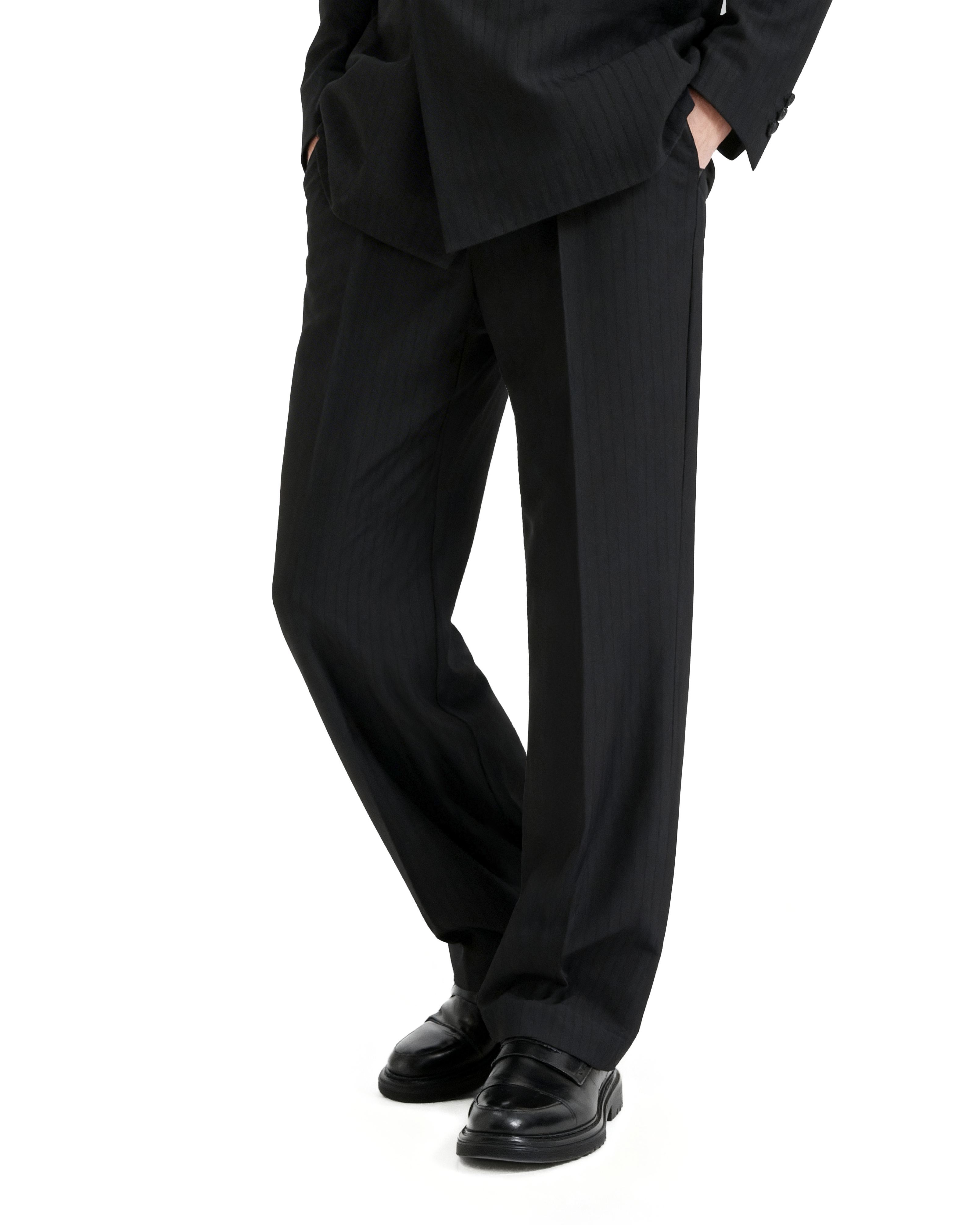 Straight Leg Pleated Trousers with Belt Loops