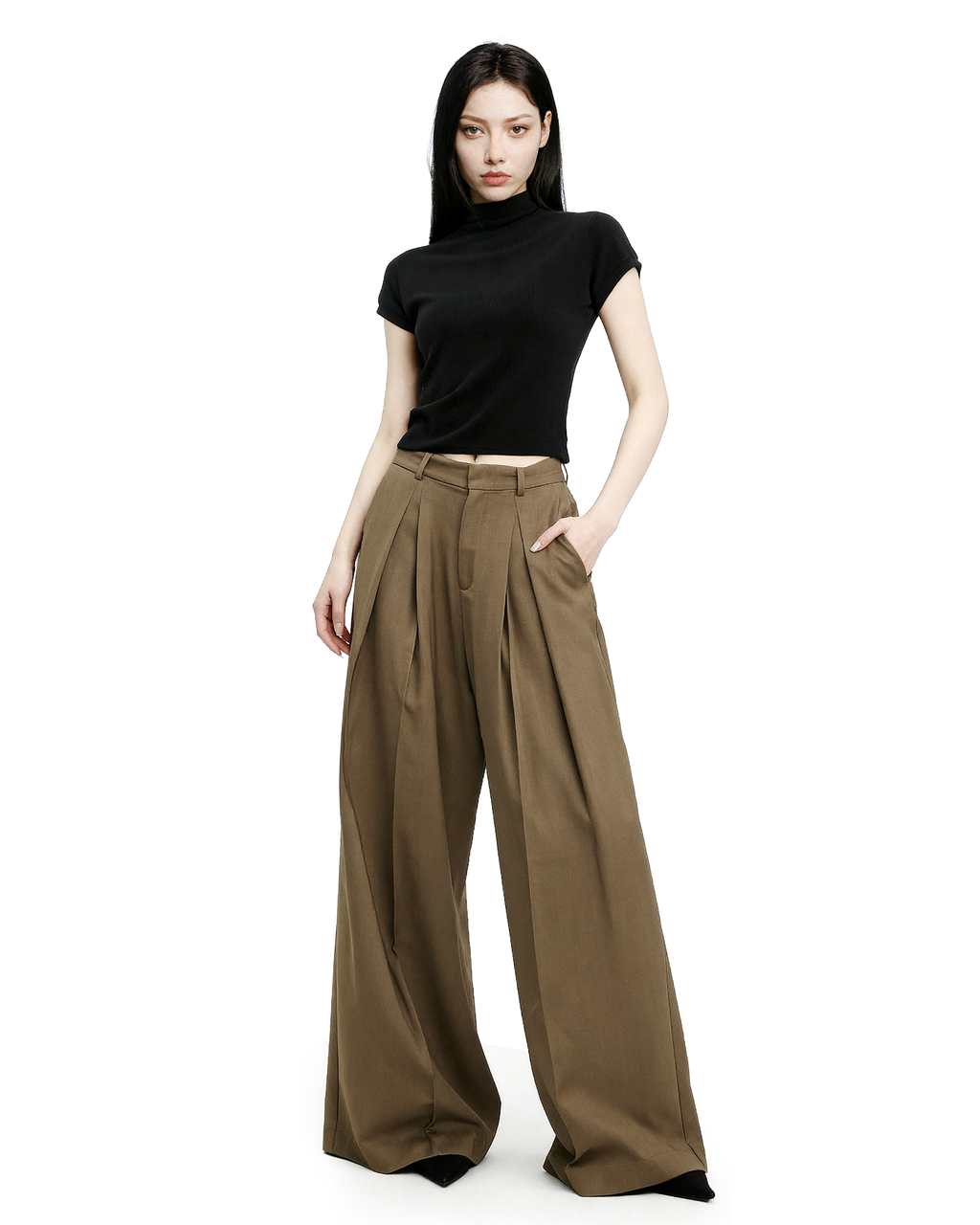 Wide Leg Criss-Cross Pleated Palazzo Trousers