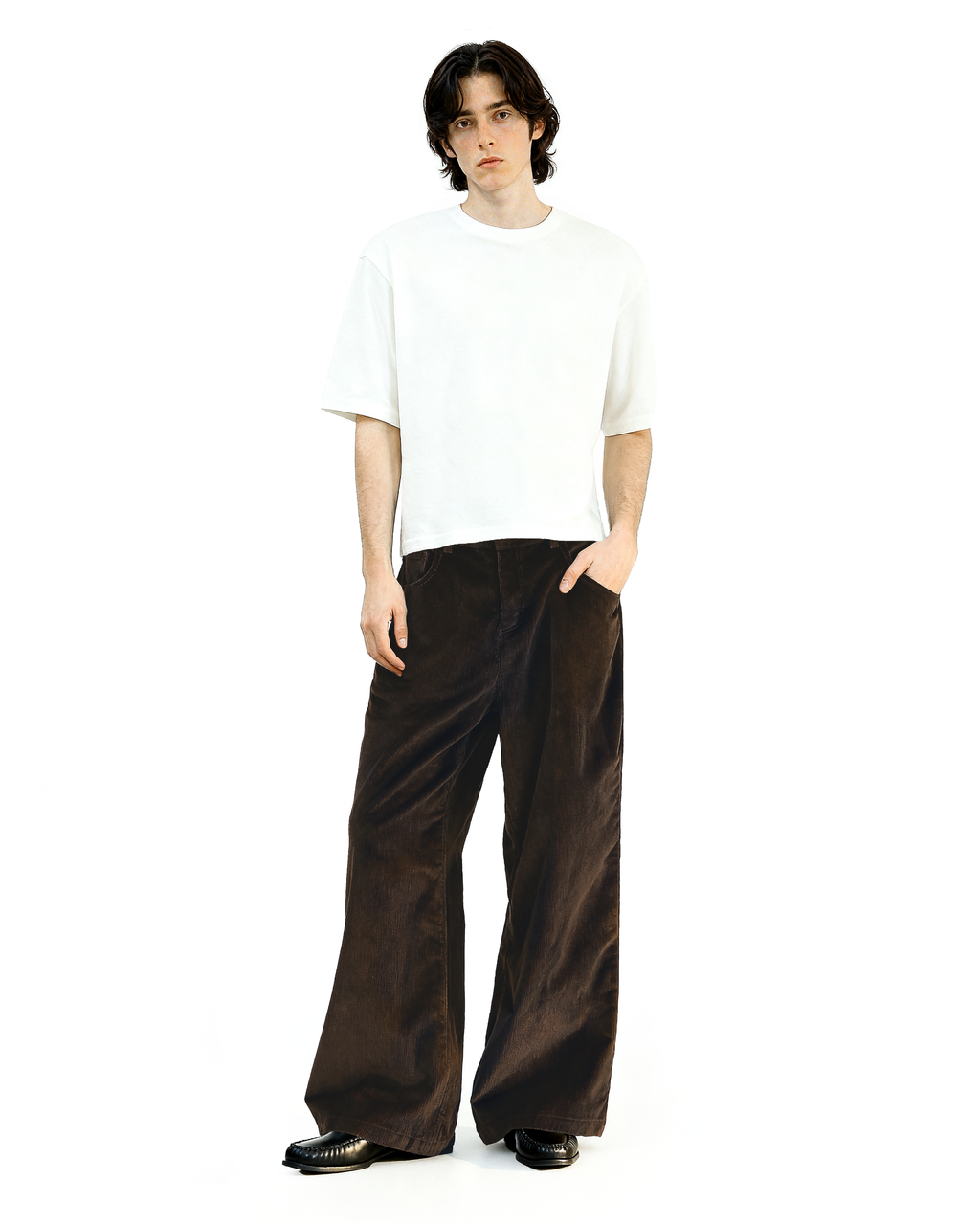 Wide Leg Semi-Flare Ribbed Corduroy Pants