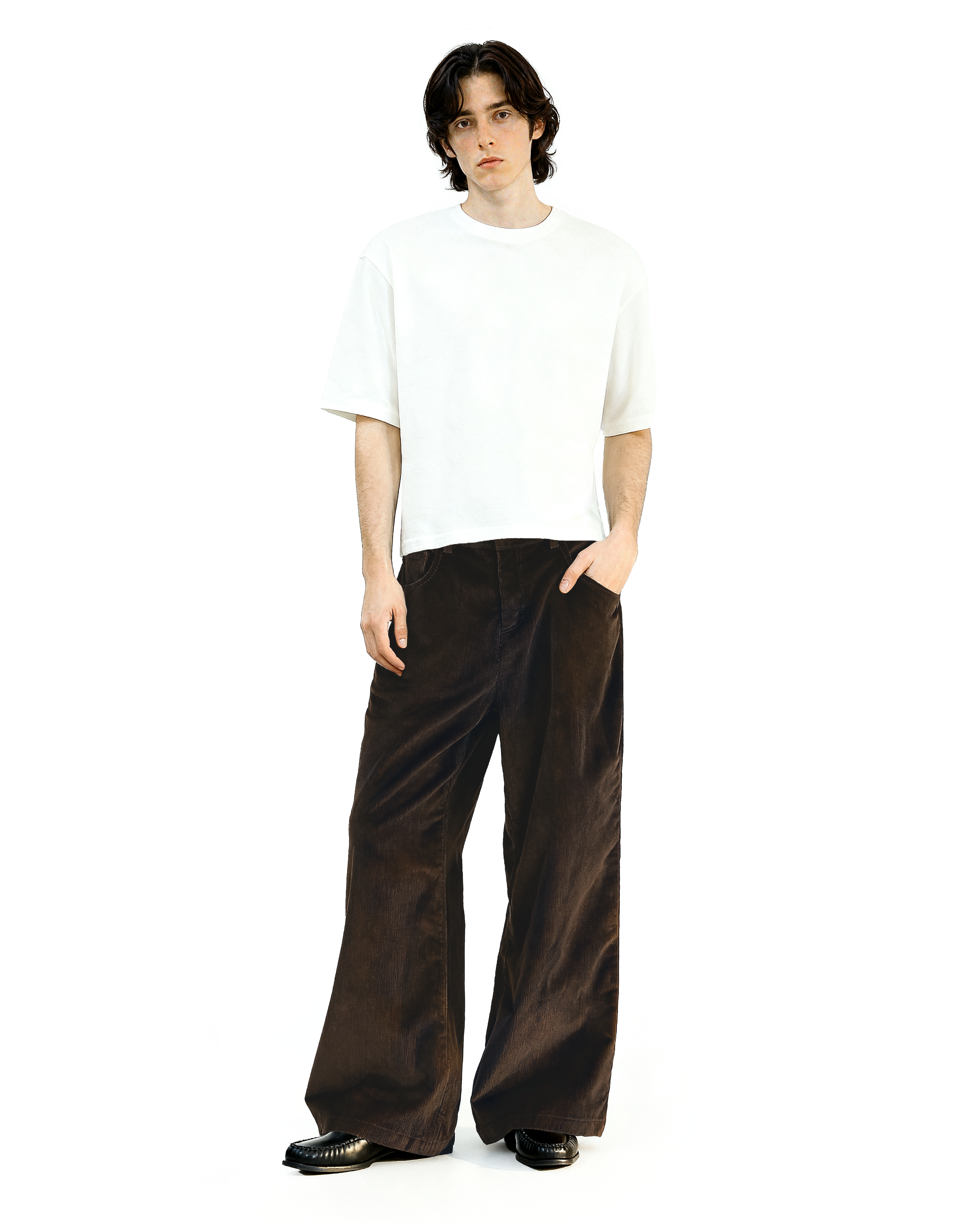 Wide Leg Semi-Flare Ribbed Corduroy Pants