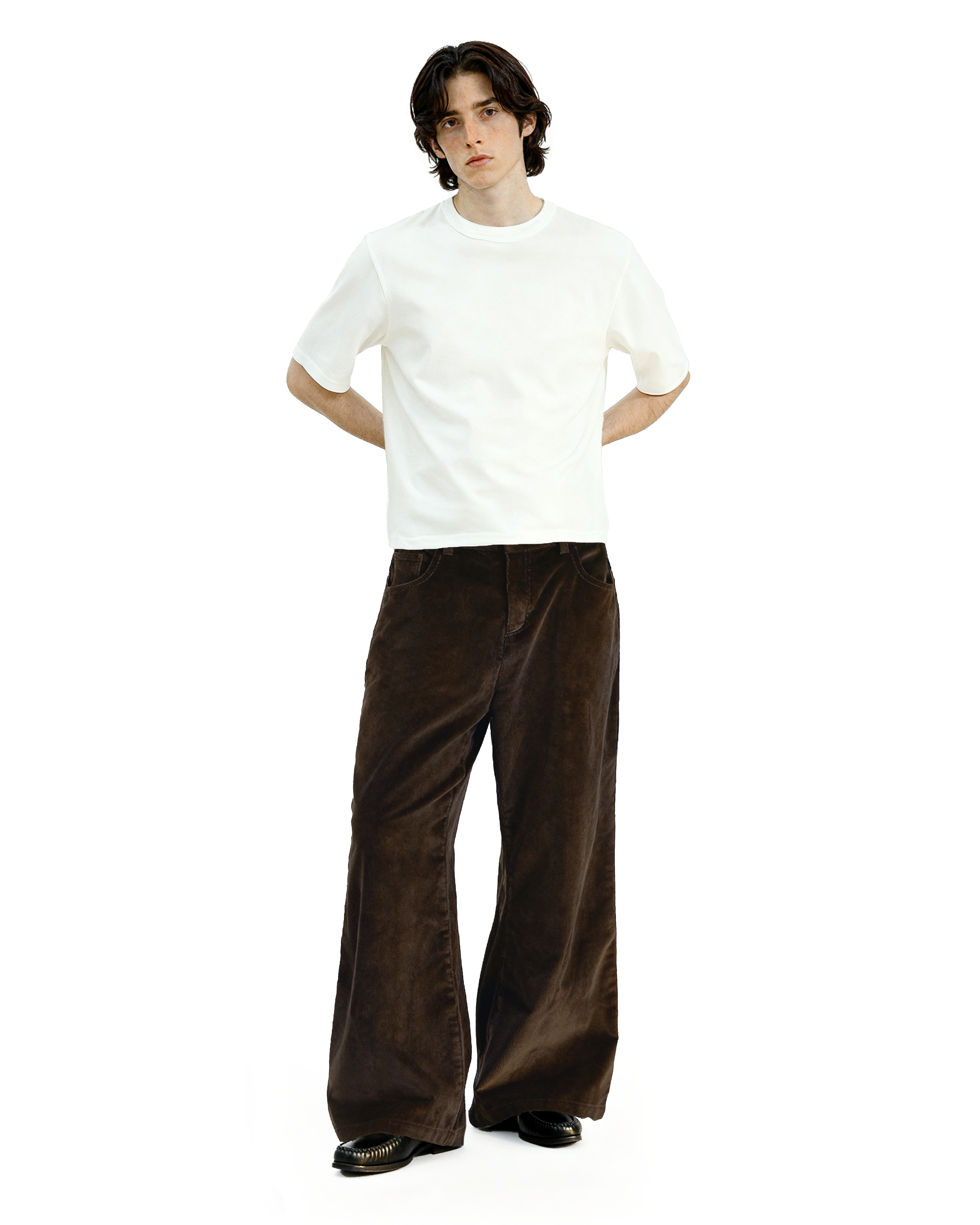 Wide Leg Semi-Flare Ribbed Corduroy Pants