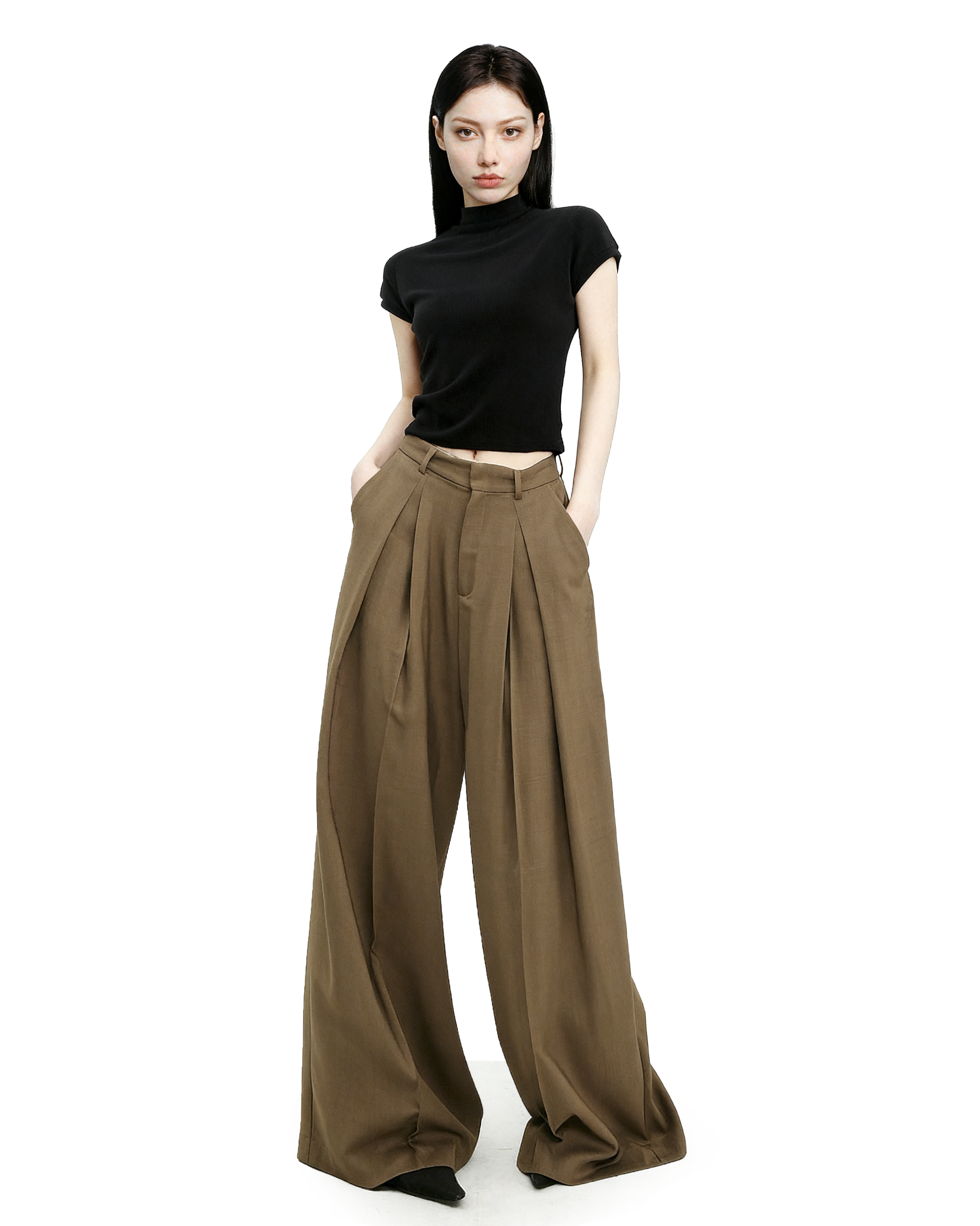 Wide Leg Criss-Cross Pleated Palazzo Trousers