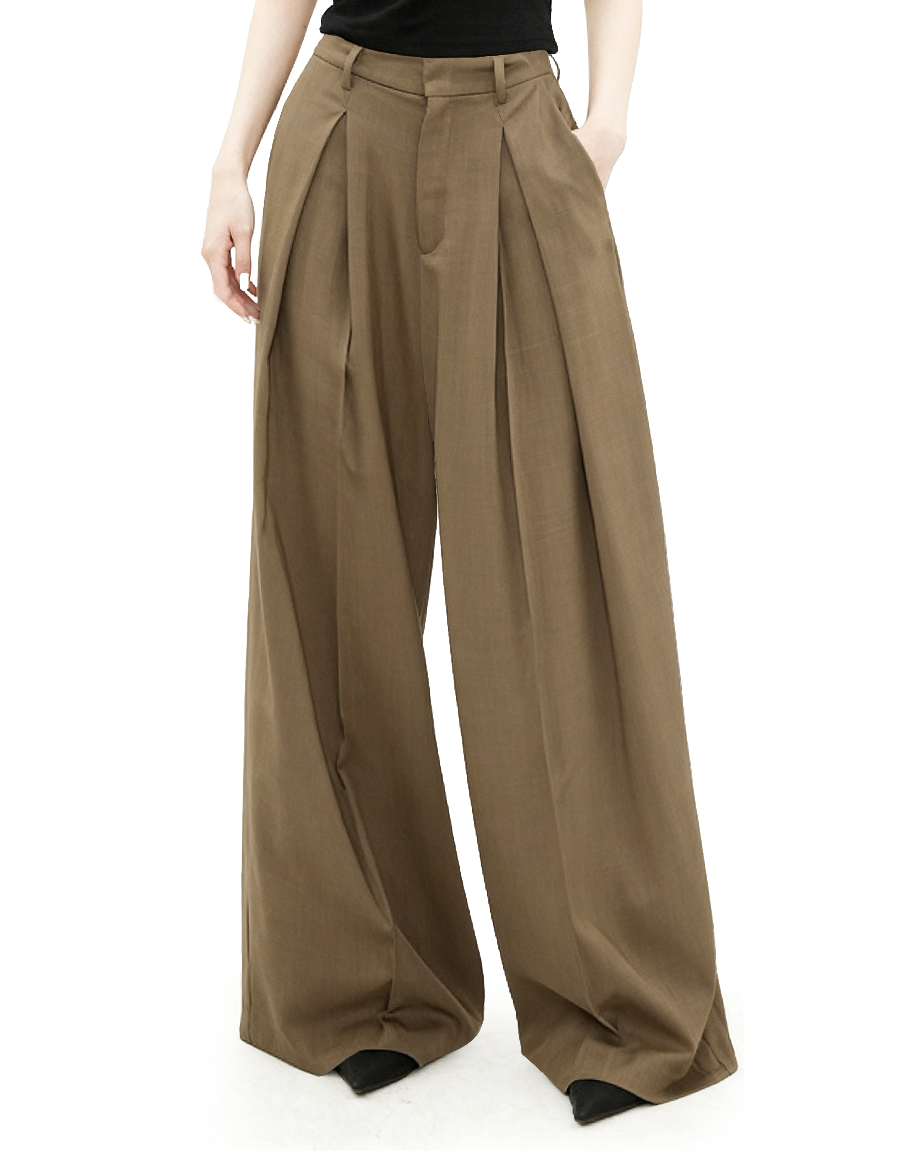 Wide Leg Criss-Cross Pleated Palazzo Trousers