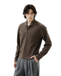 Waffle Knit Half-Button Long Sleeve Polo Top