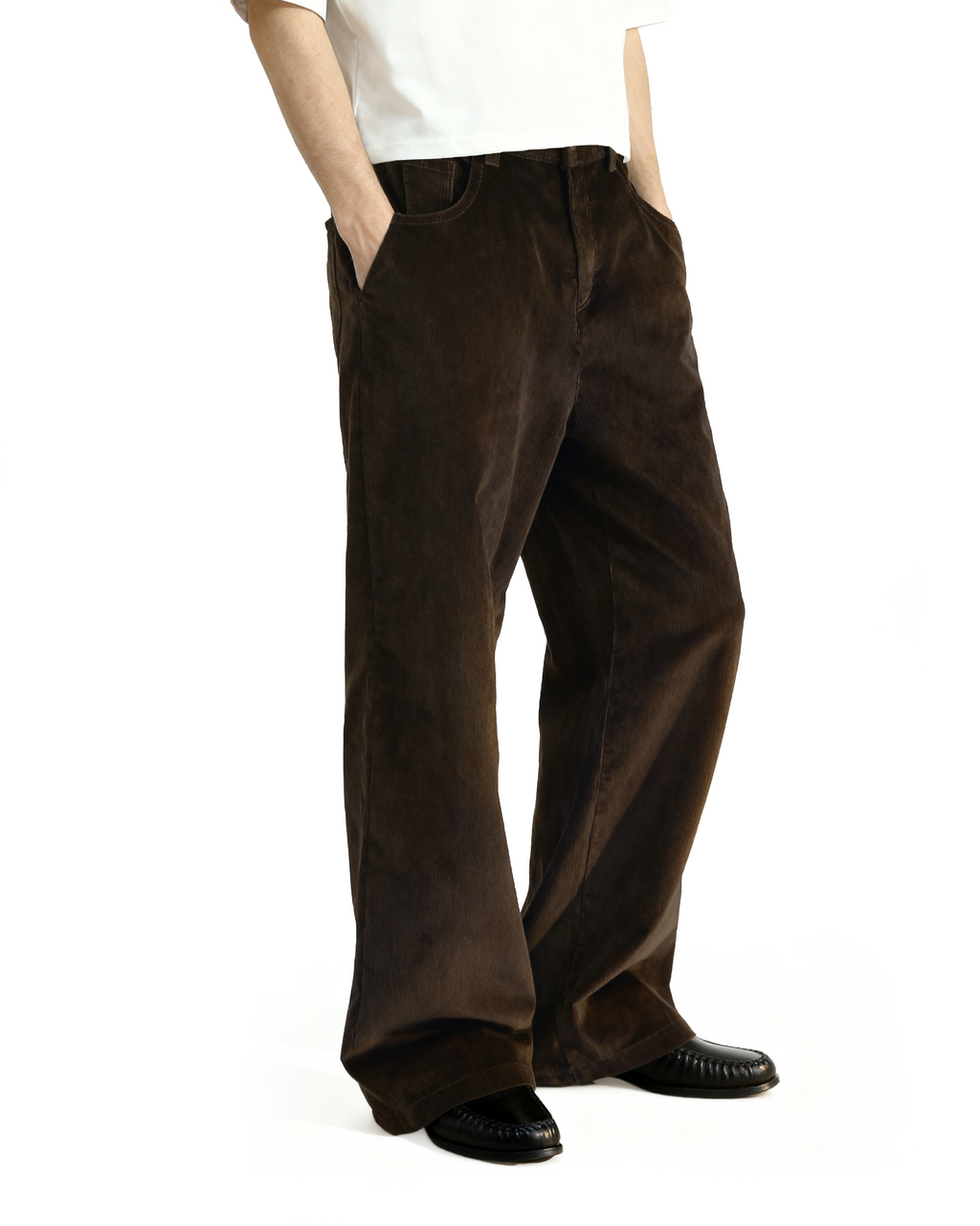 Wide Leg Semi-Flare Ribbed Corduroy Pants