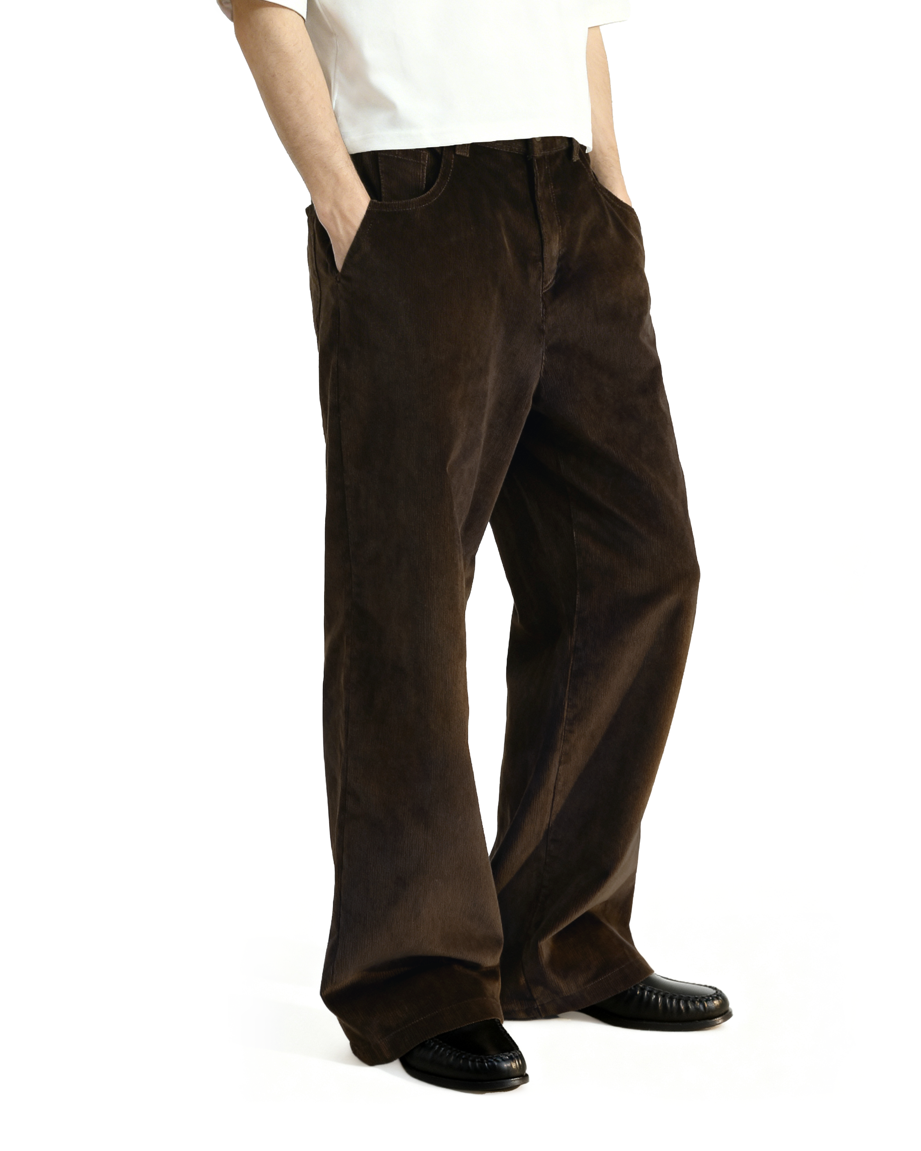 Wide Leg Semi-Flare Ribbed Corduroy Pants