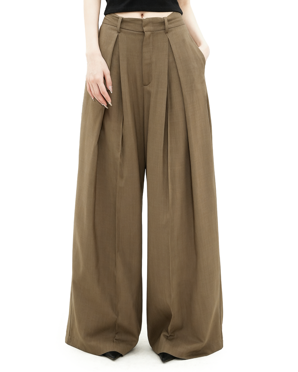 Wide Leg Criss-Cross Pleated Palazzo Trousers