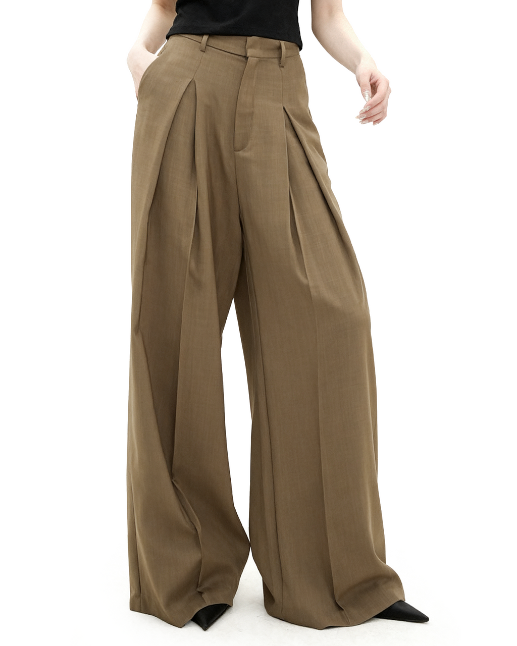 Wide Leg Criss-Cross Pleated Palazzo Trousers