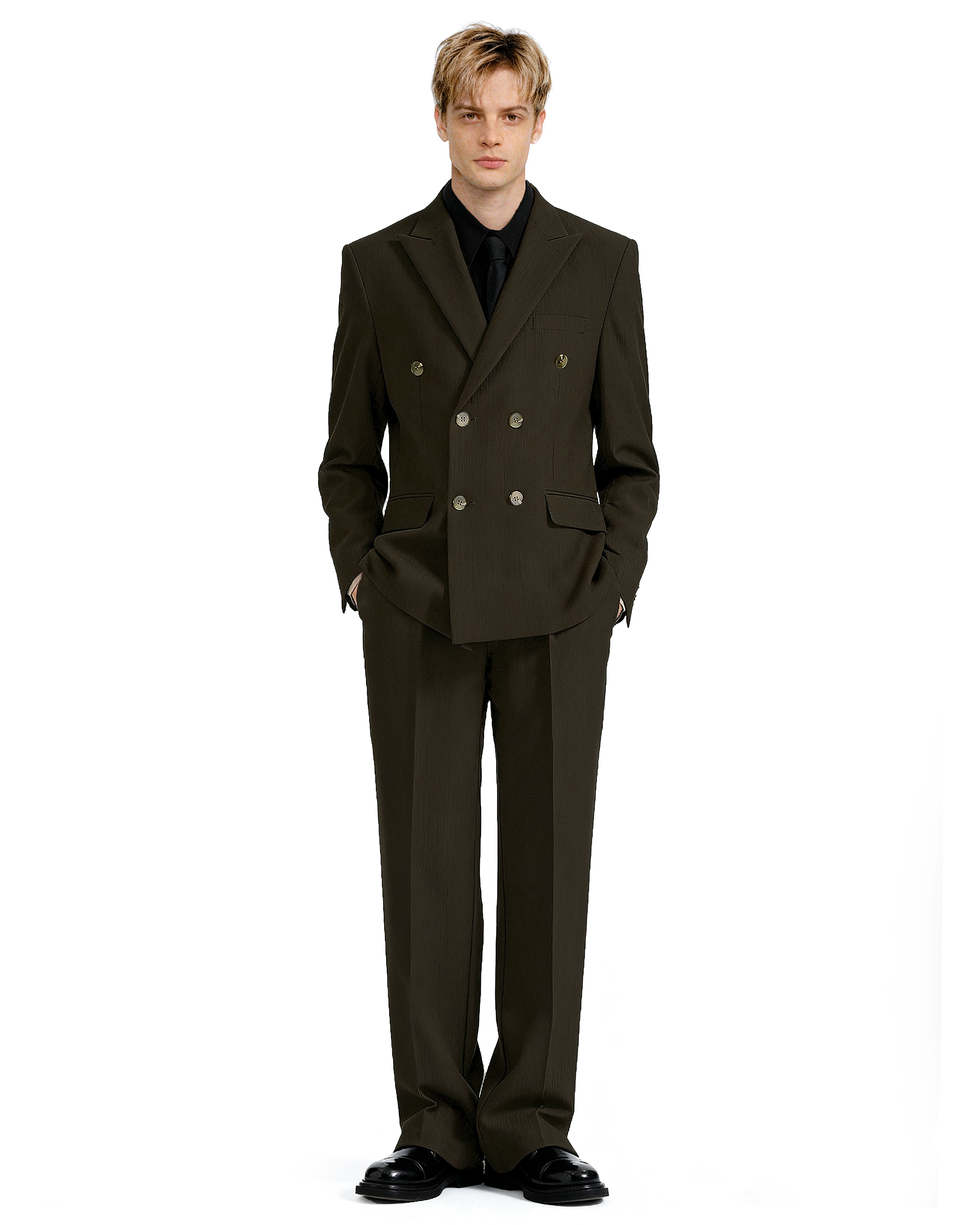 Straight Leg Pleated Trousers with Belt Loops