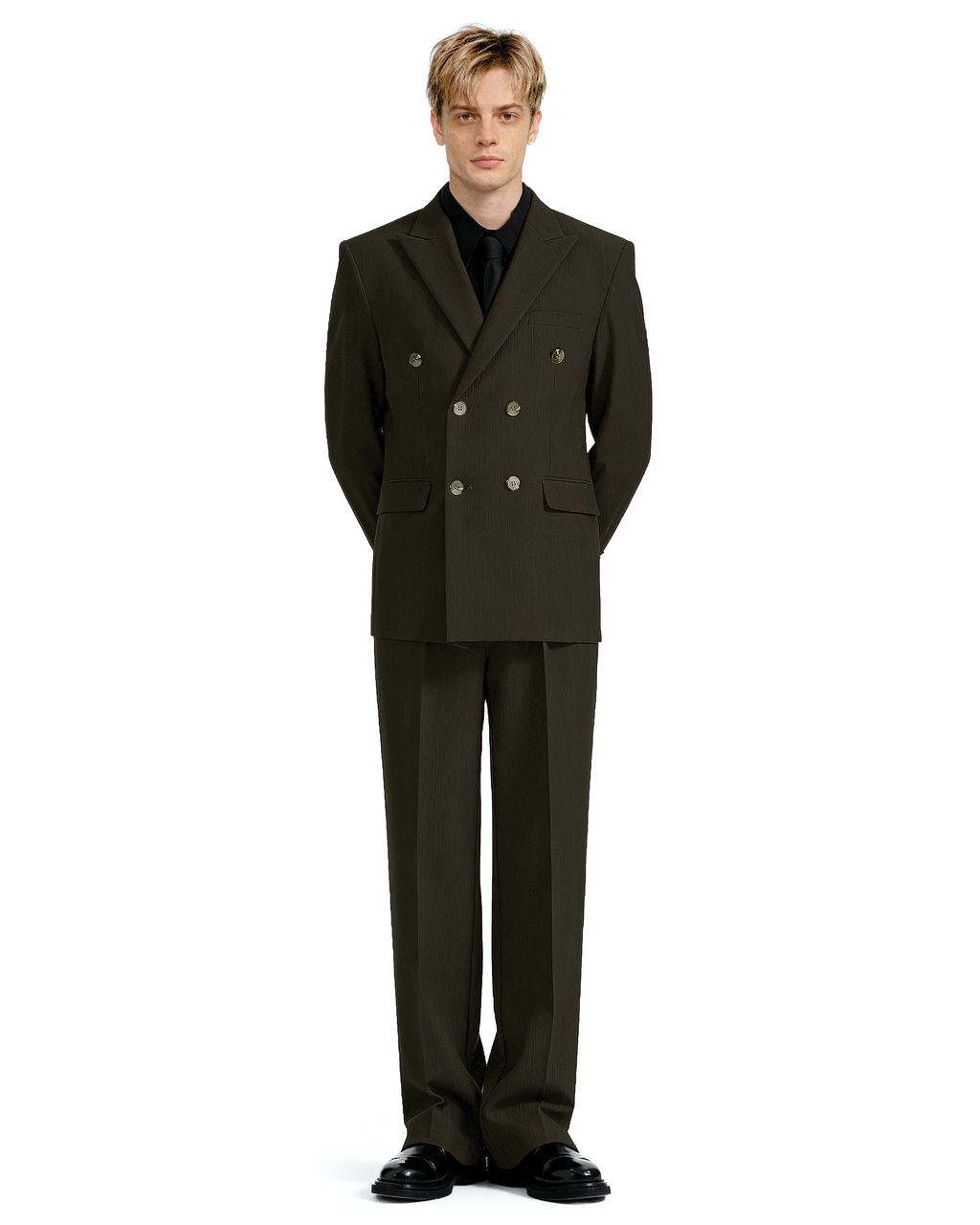 Straight Leg Pleated Trousers with Belt Loops