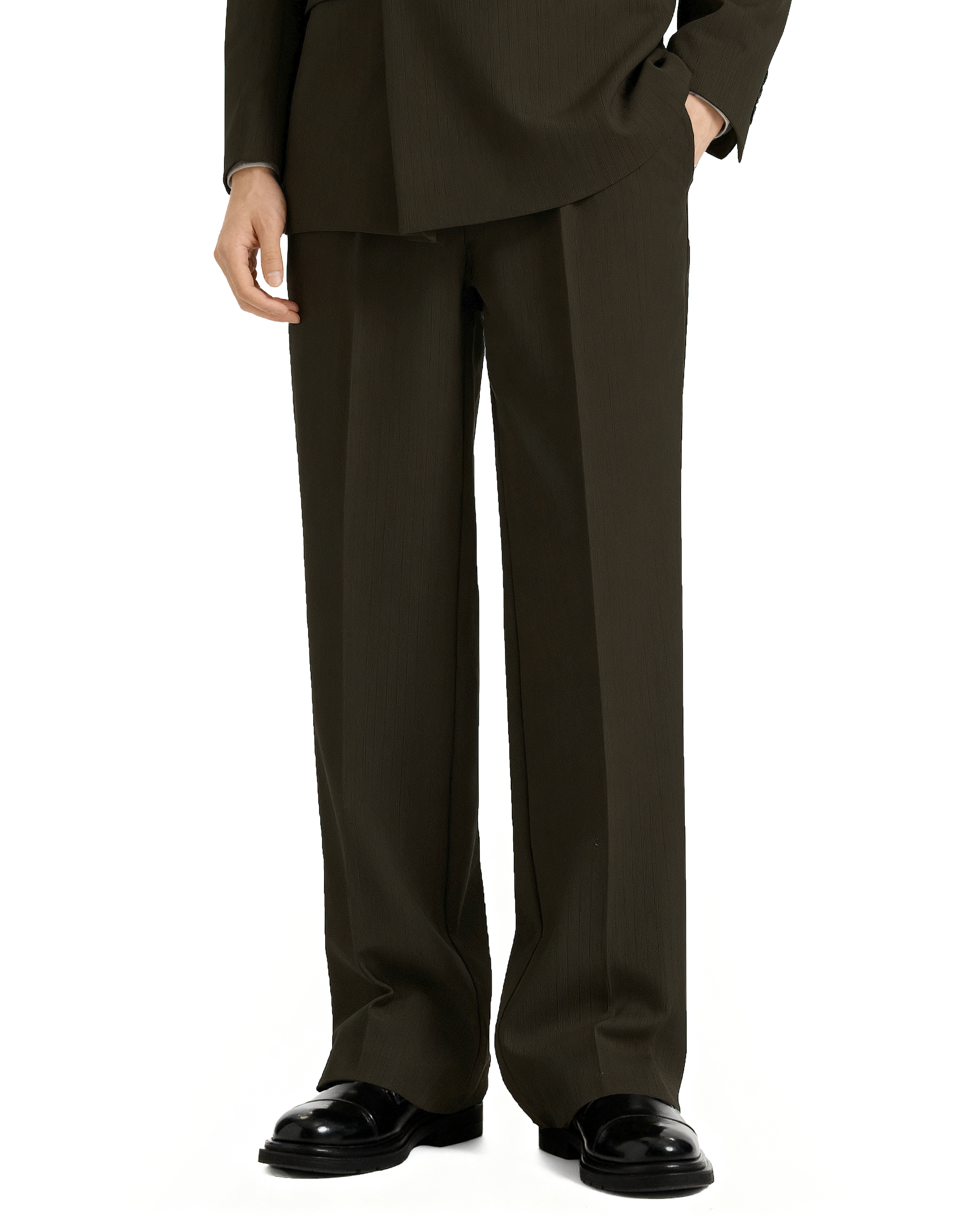 Straight Leg Pleated Trousers with Belt Loops