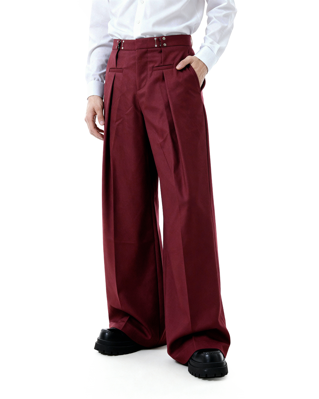 Adjustable Waist Hook Pleated Pants