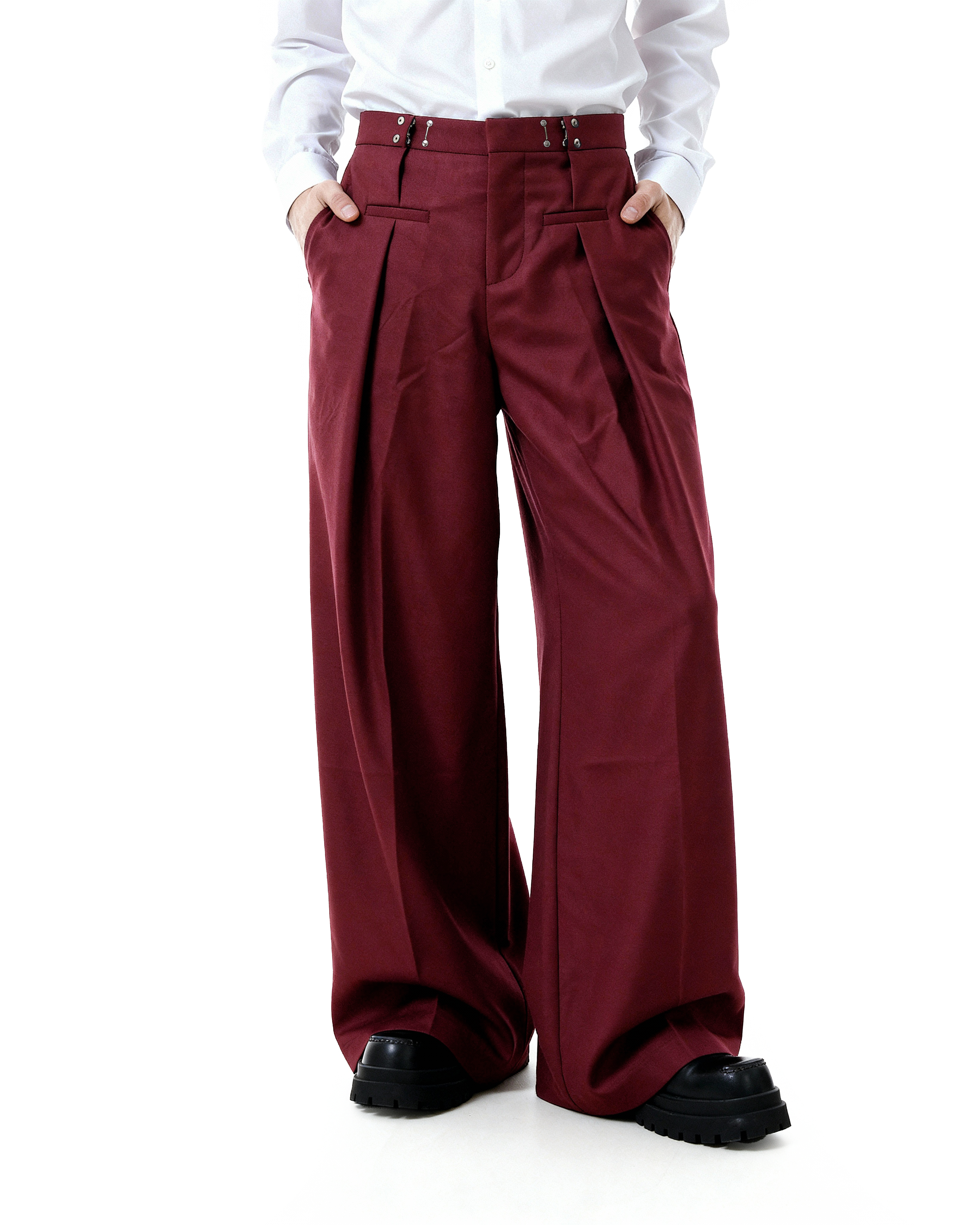 Adjustable Waist Hook Pleated Pants