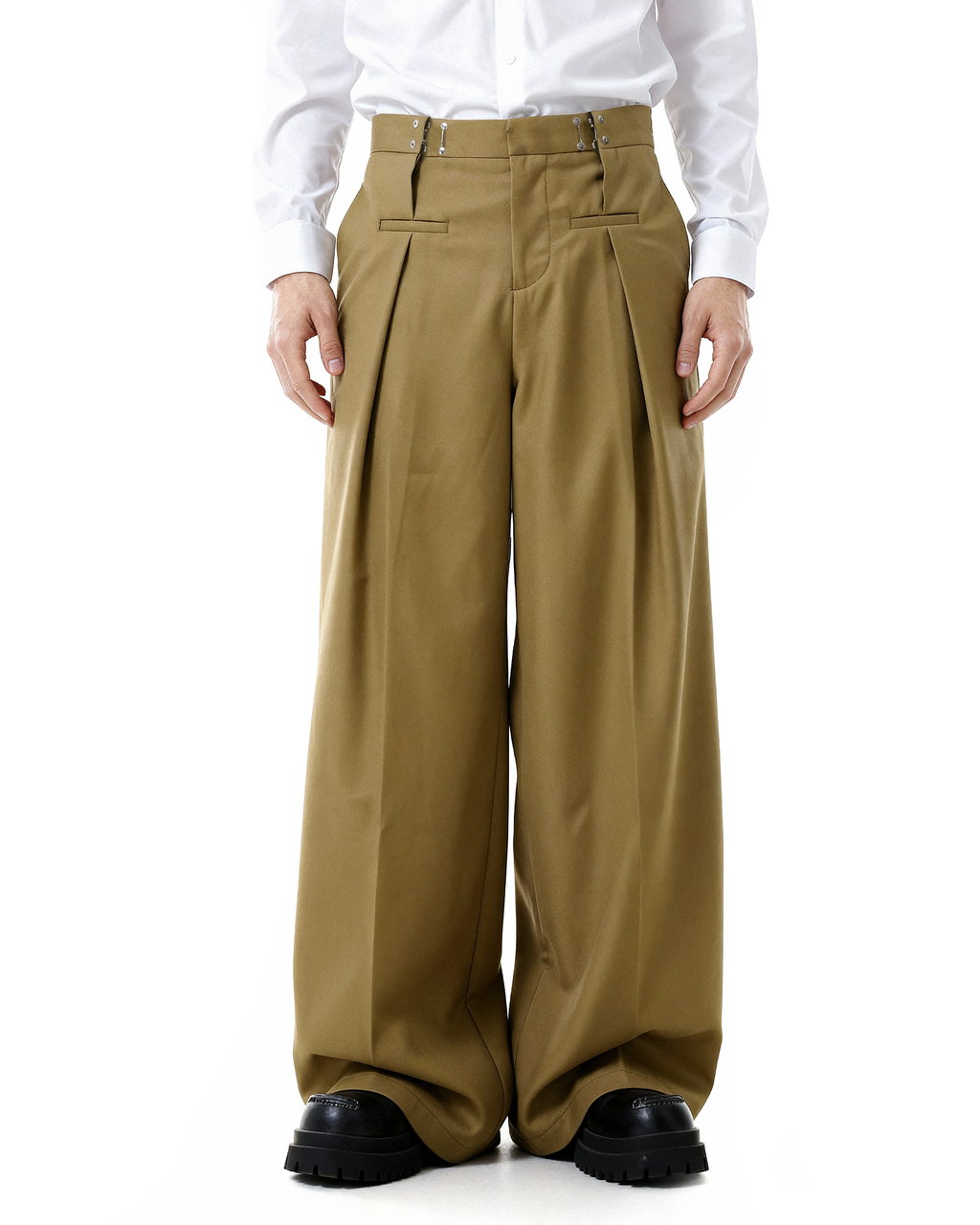 Adjustable Waist Hook Pleated Pants