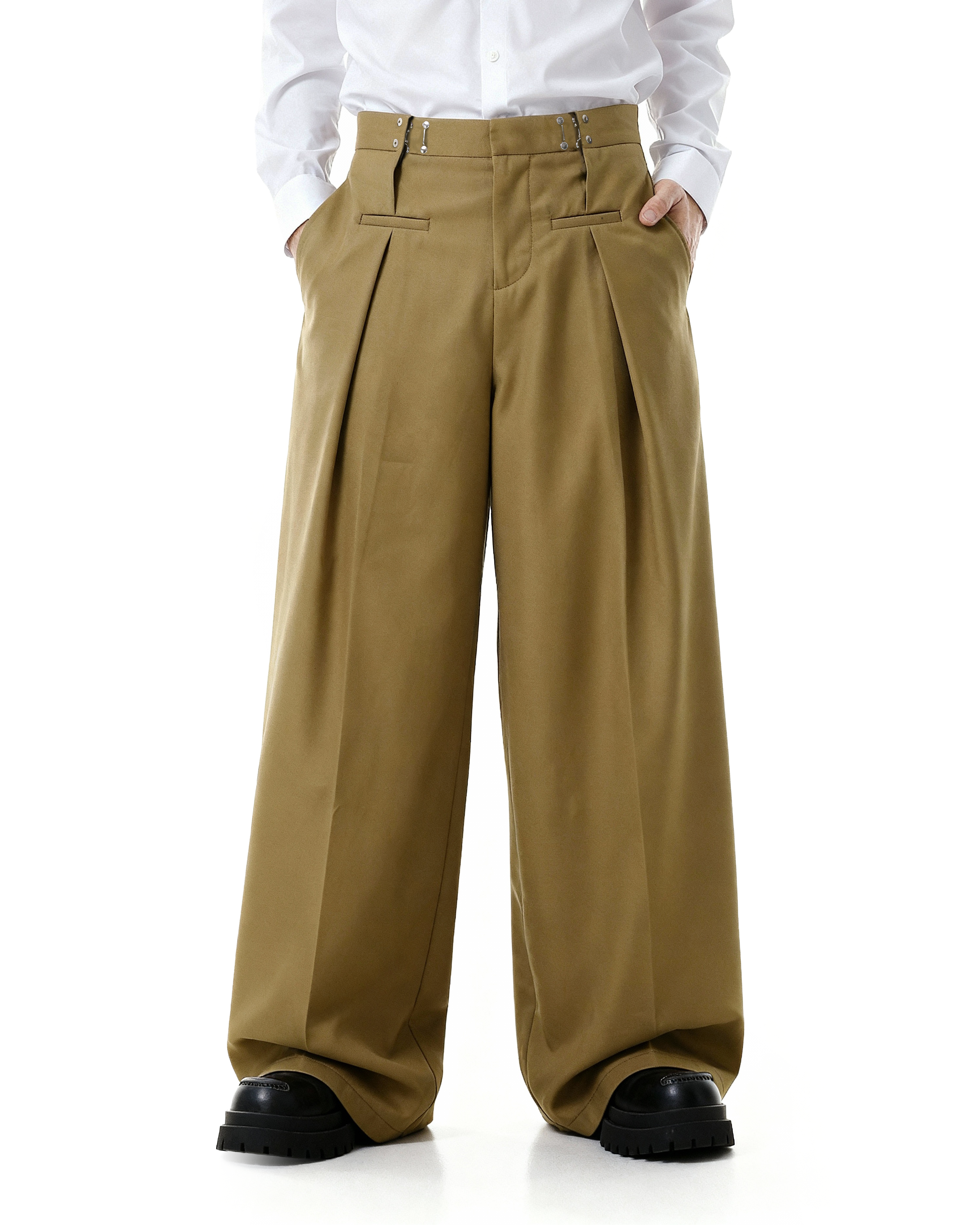 Adjustable Waist Hook Pleated Pants