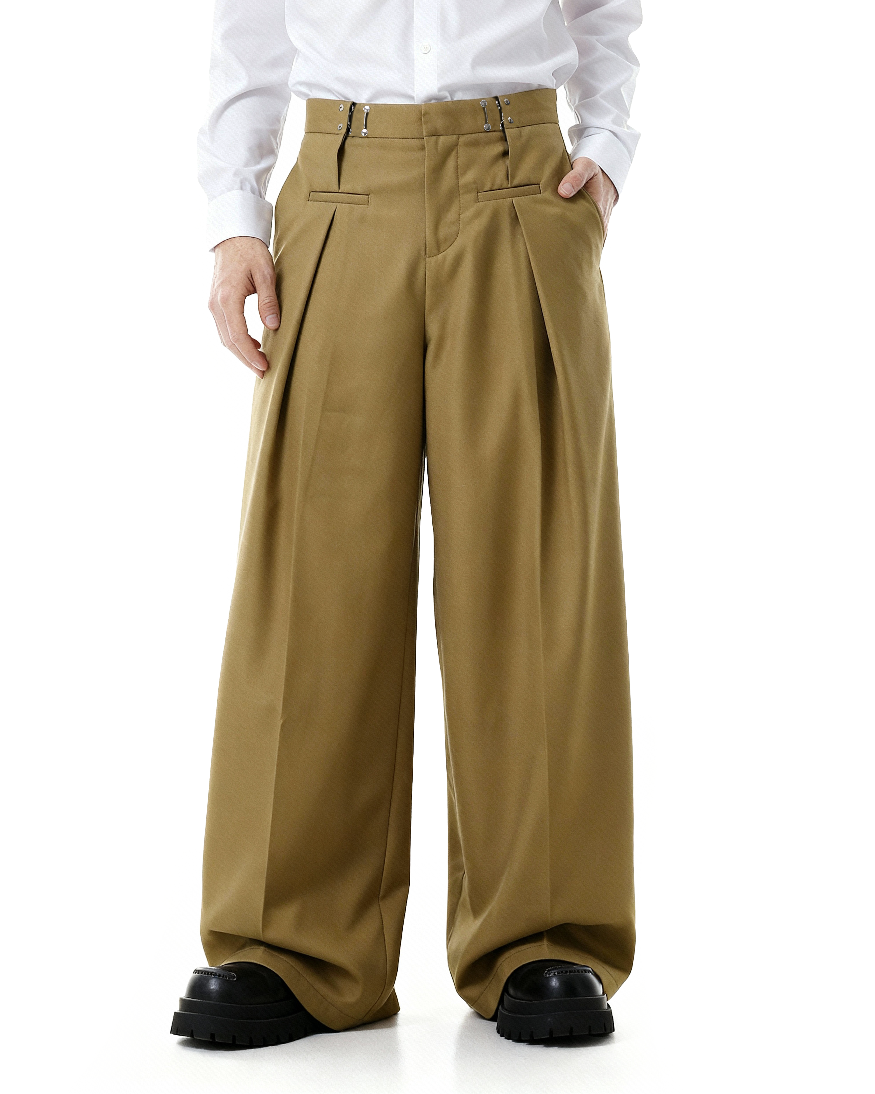 Adjustable Waist Hook Pleated Pants