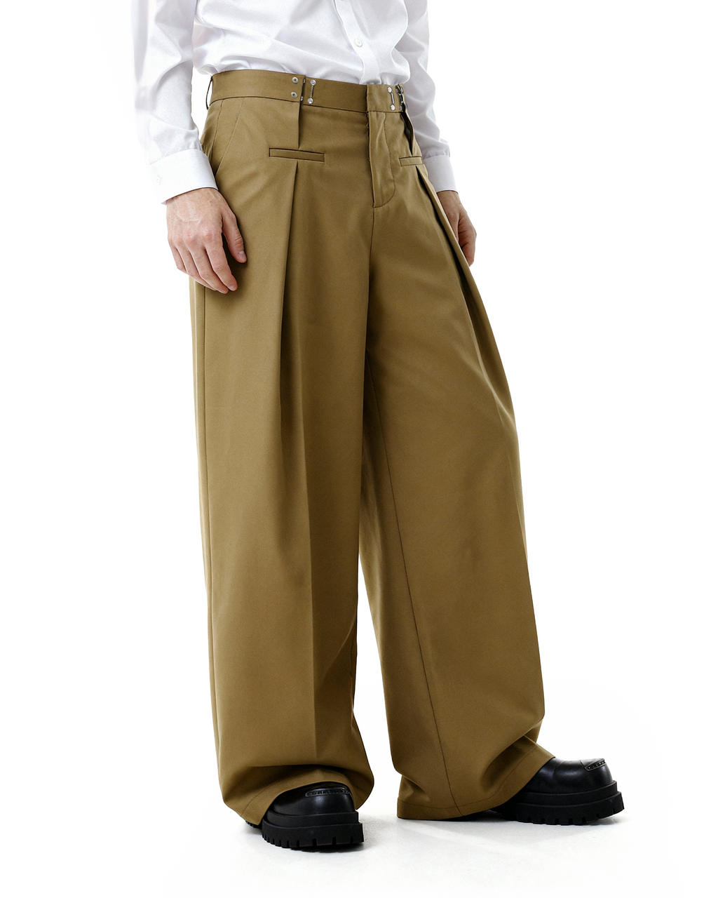Adjustable Waist Hook Pleated Pants