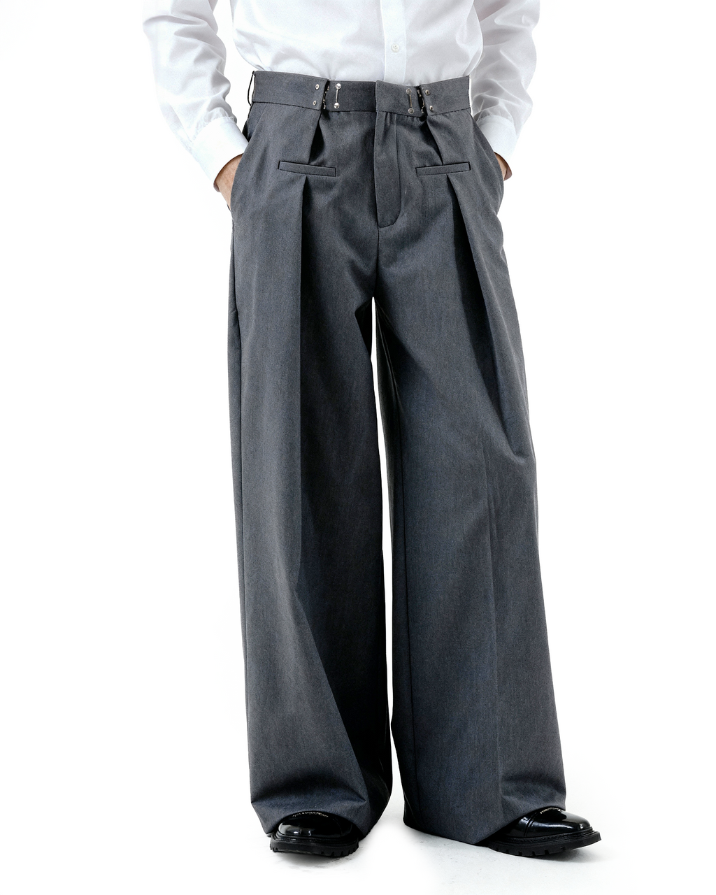 Adjustable Waist Hook Pleated Pants