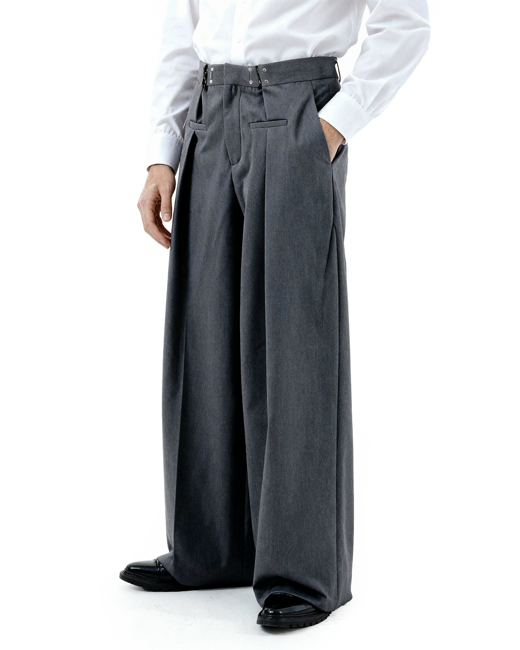 Adjustable Waist Hook Pleated Pants