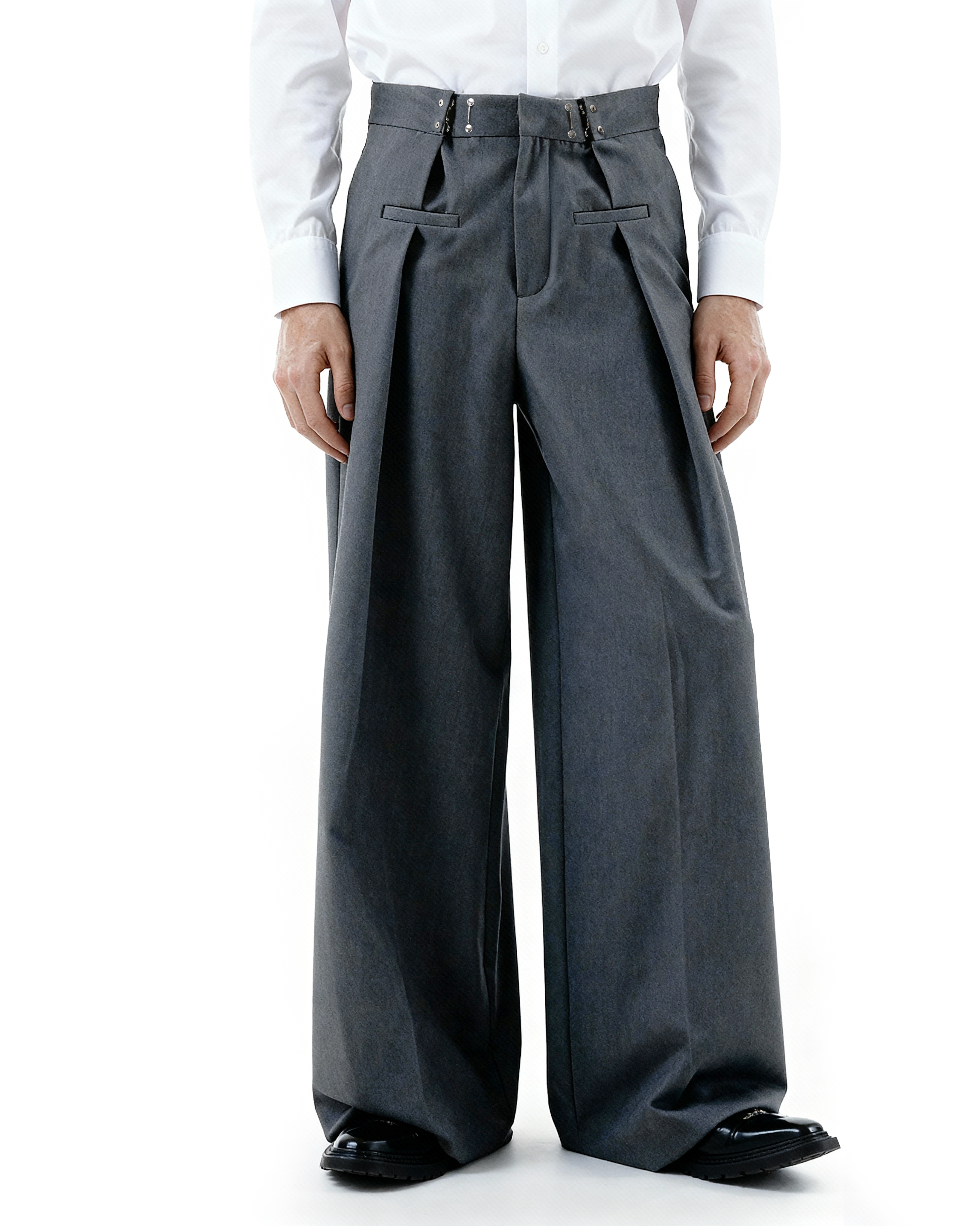 Adjustable Waist Hook Pleated Pants