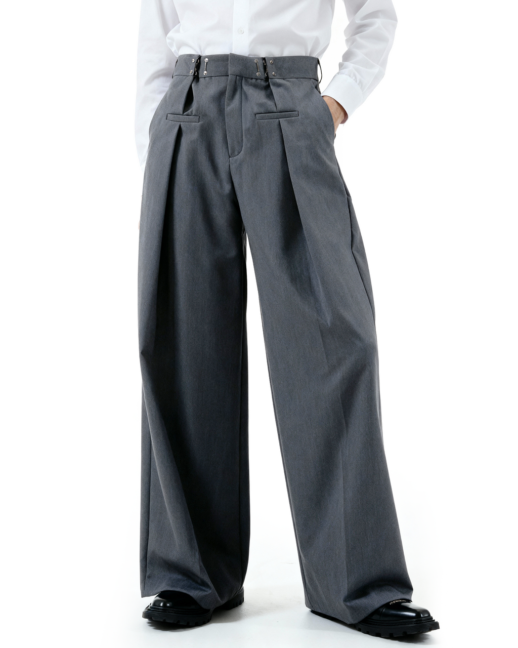 Adjustable Waist Hook Pleated Pants