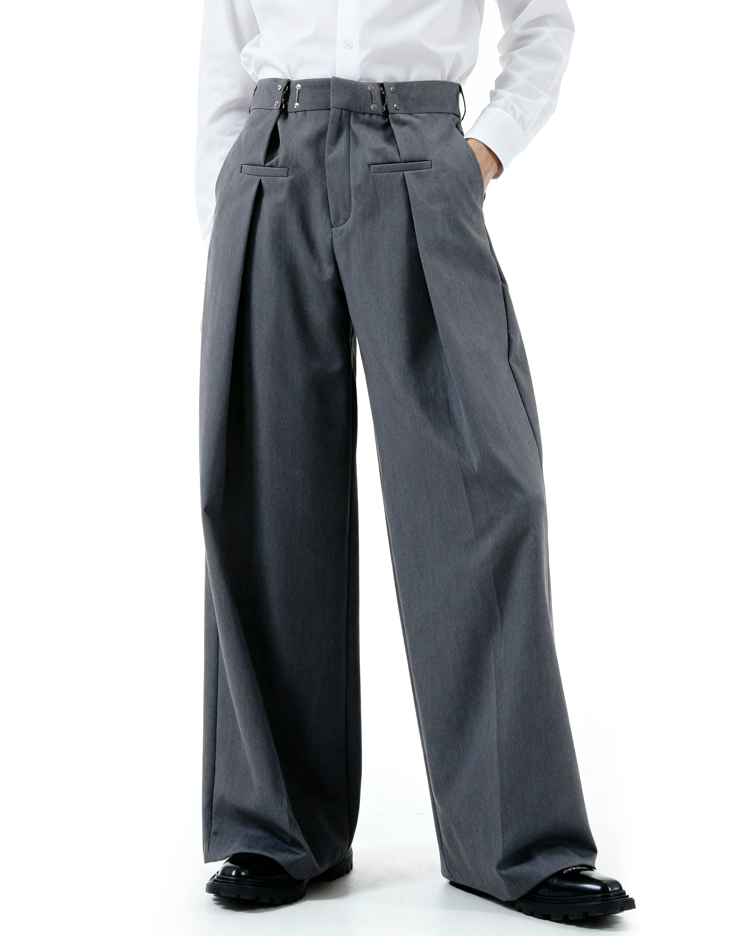 Adjustable Waist Hook Pleated Pants