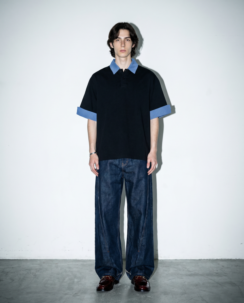 Contrast Plaid Collar Short Sleeve Polo Shirt