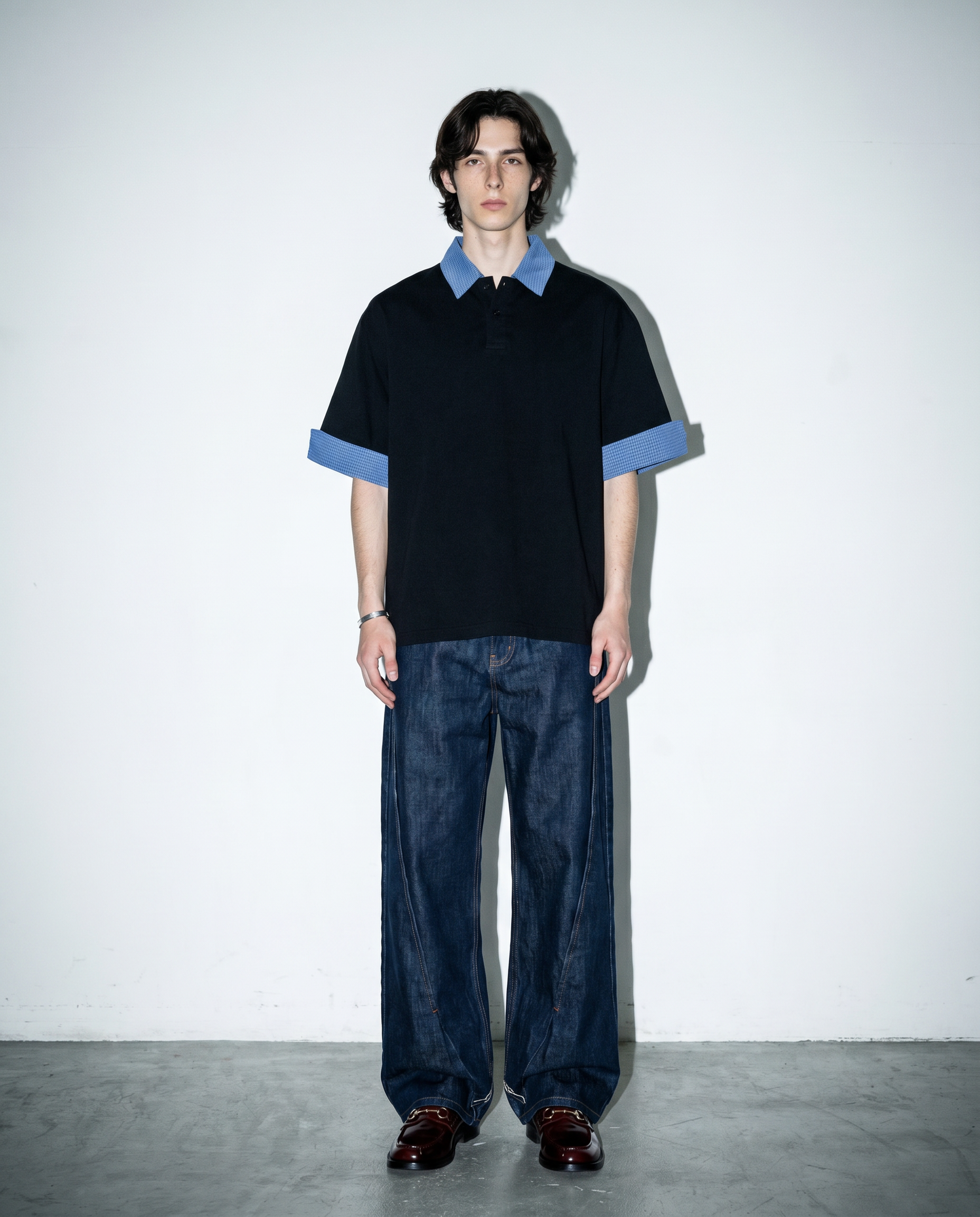 Contrast Plaid Collar Short Sleeve Polo Shirt