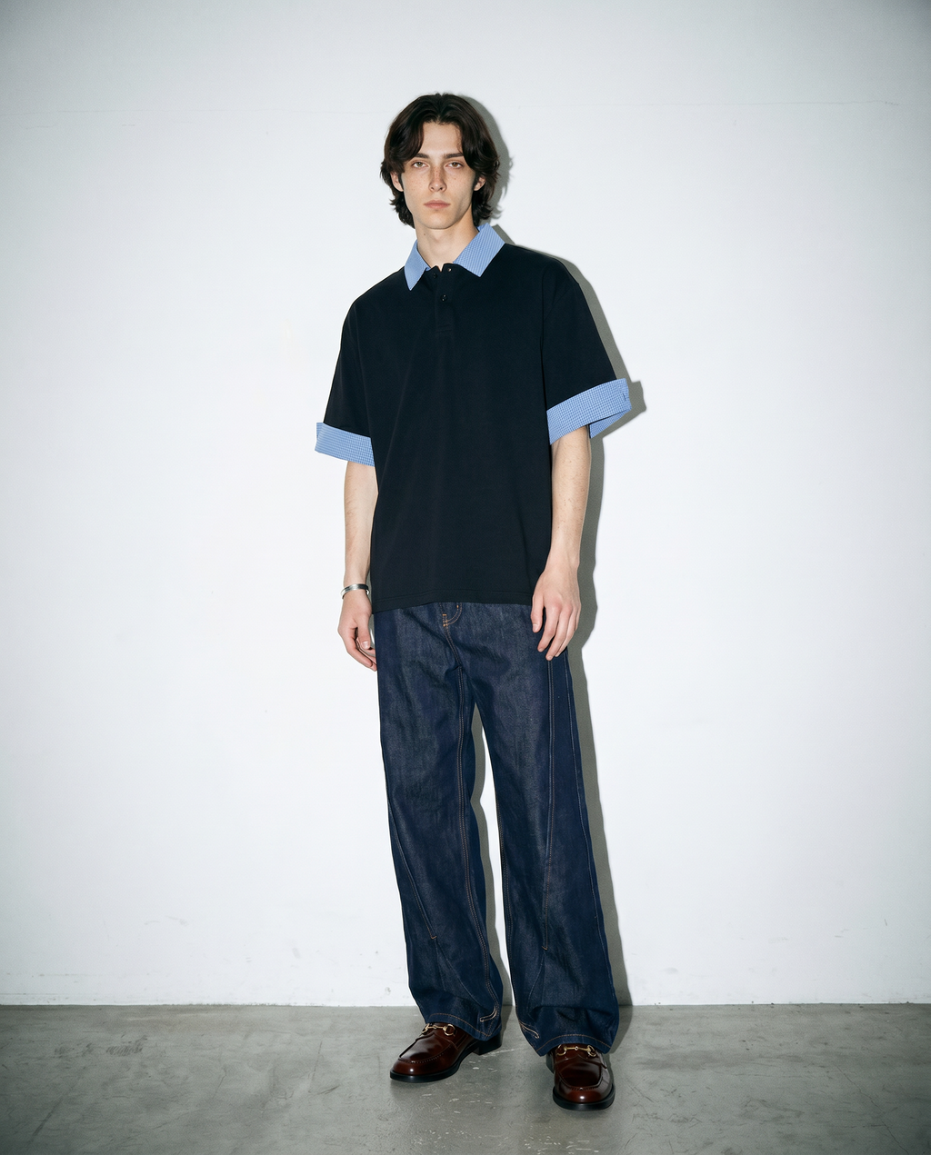 Contrast Plaid Collar Short Sleeve Polo Shirt