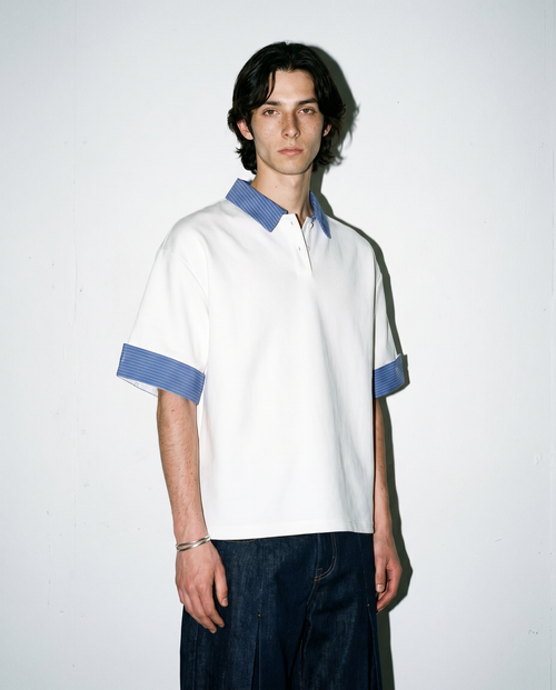 Contrast Plaid Collar Short Sleeve Polo Shirt