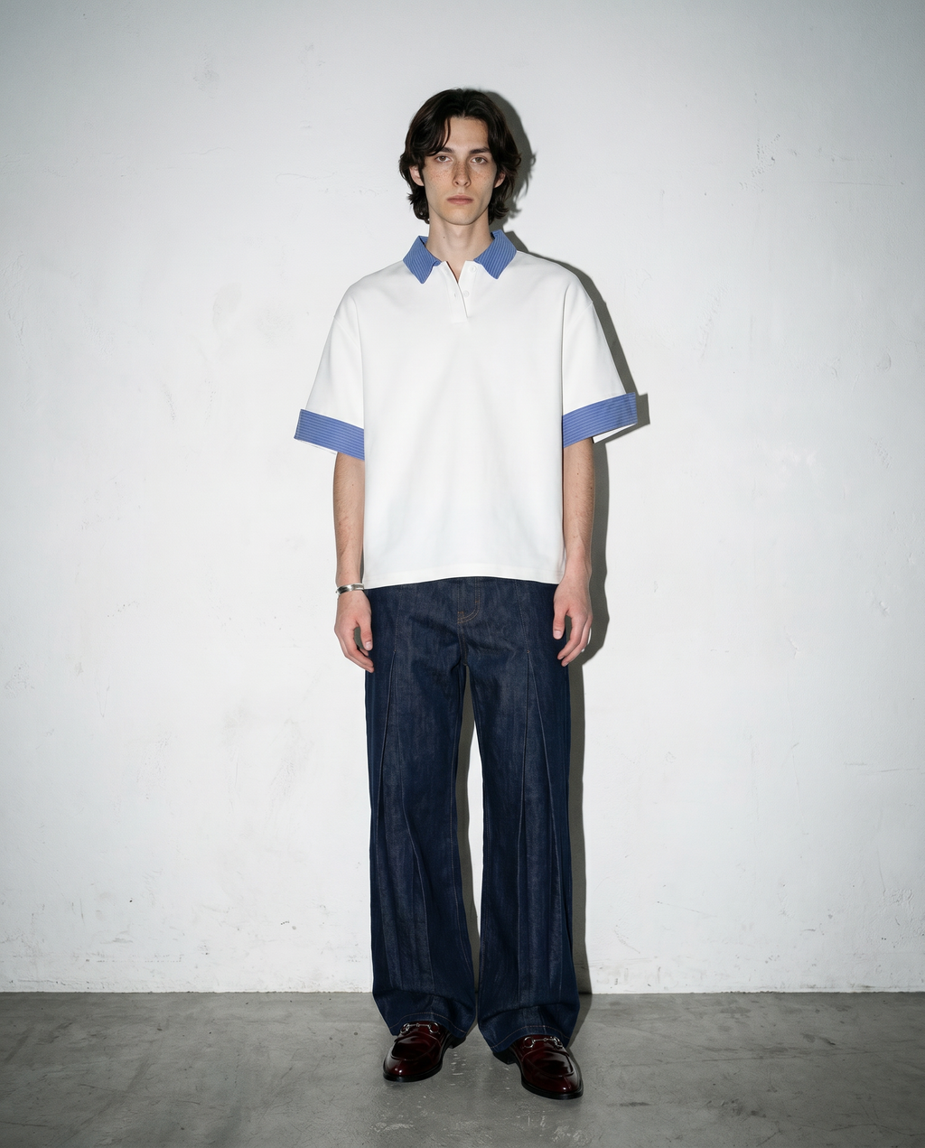 Contrast Plaid Collar Short Sleeve Polo Shirt