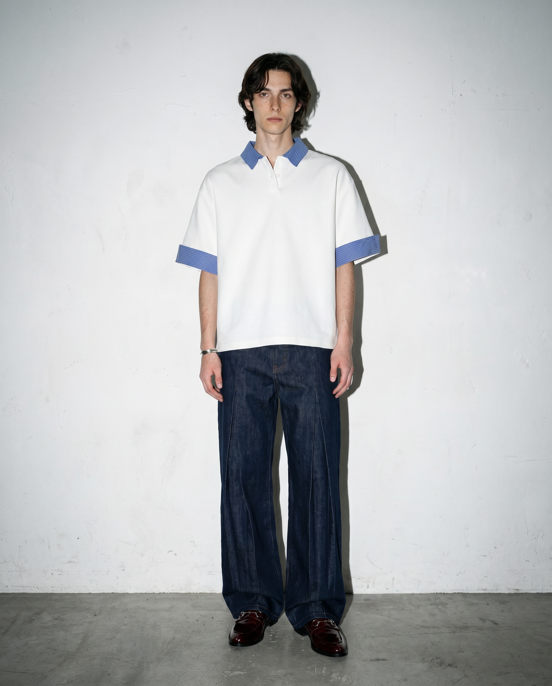 Contrast Plaid Collar Short Sleeve Polo Shirt