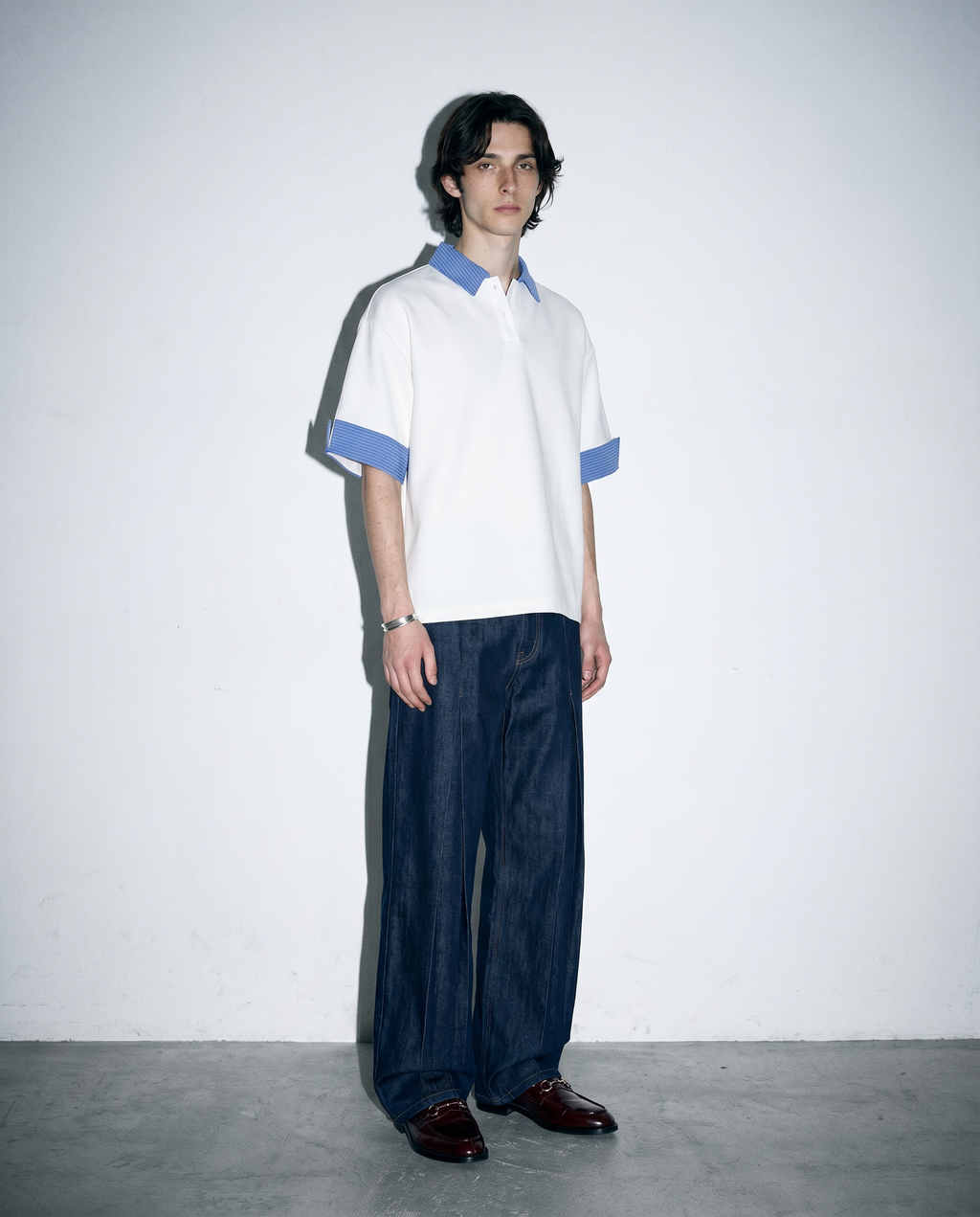 Contrast Plaid Collar Short Sleeve Polo Shirt