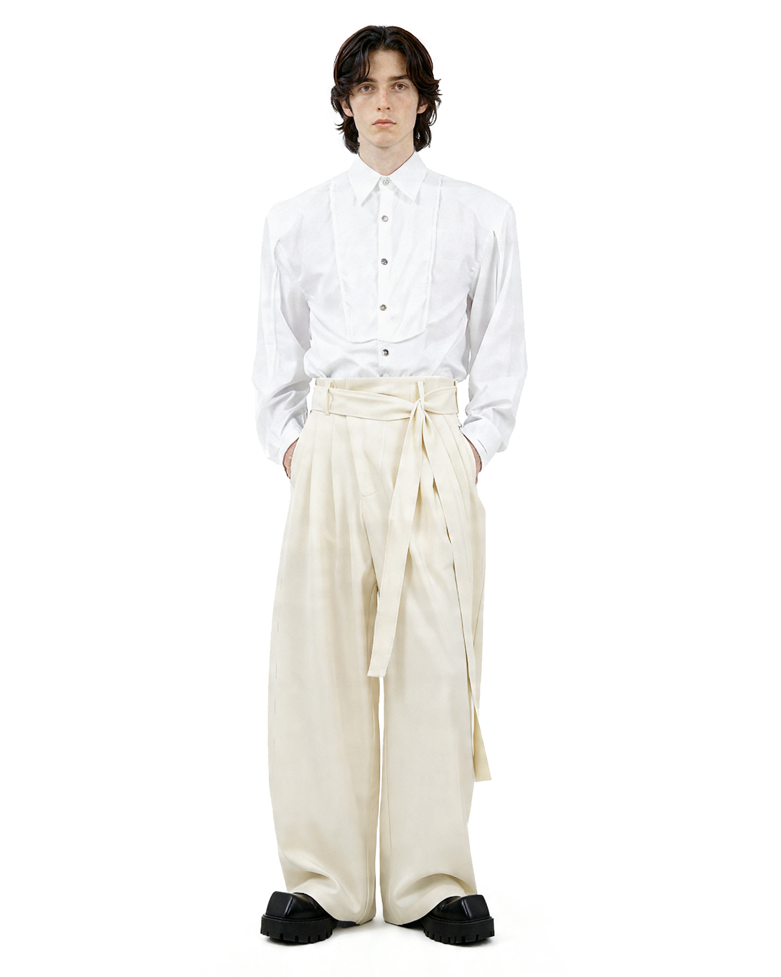 Wide Leg Belted Trousers with Pleat Detail