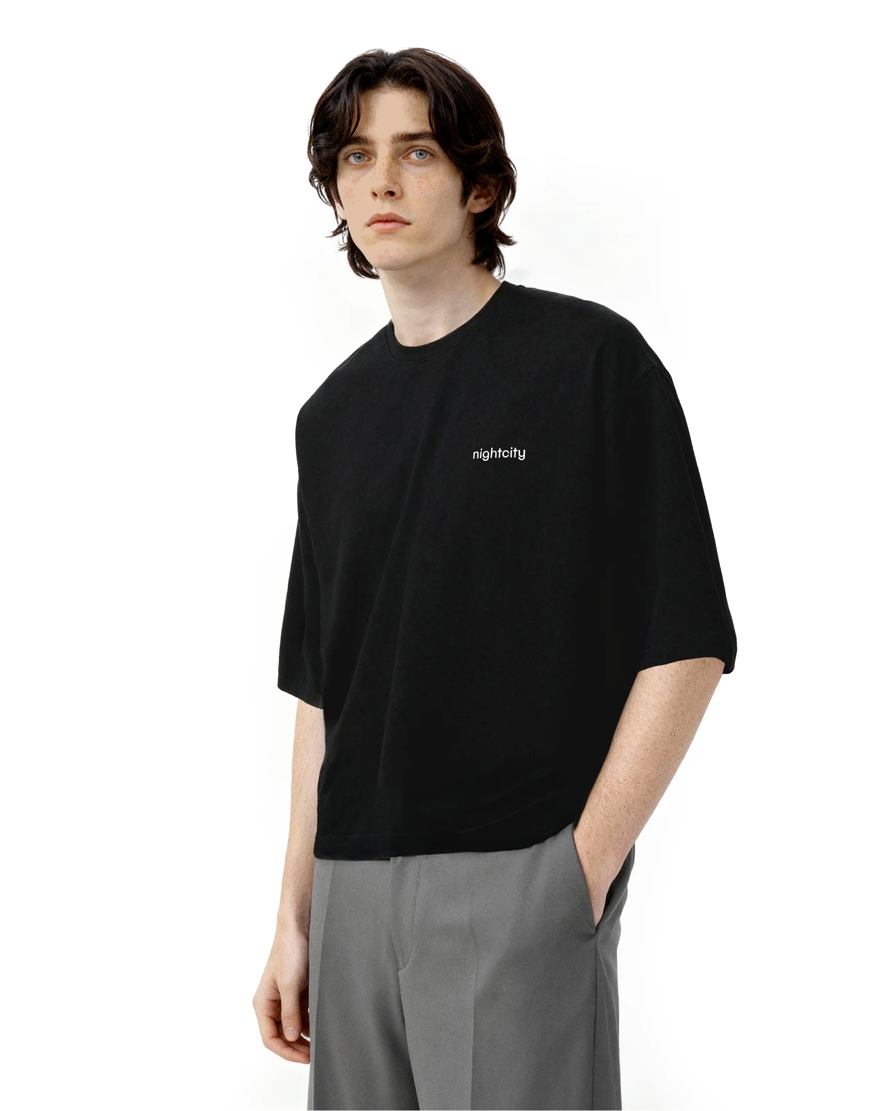 Cropped Oversized Nightcity Logo Cotton T-Shirt