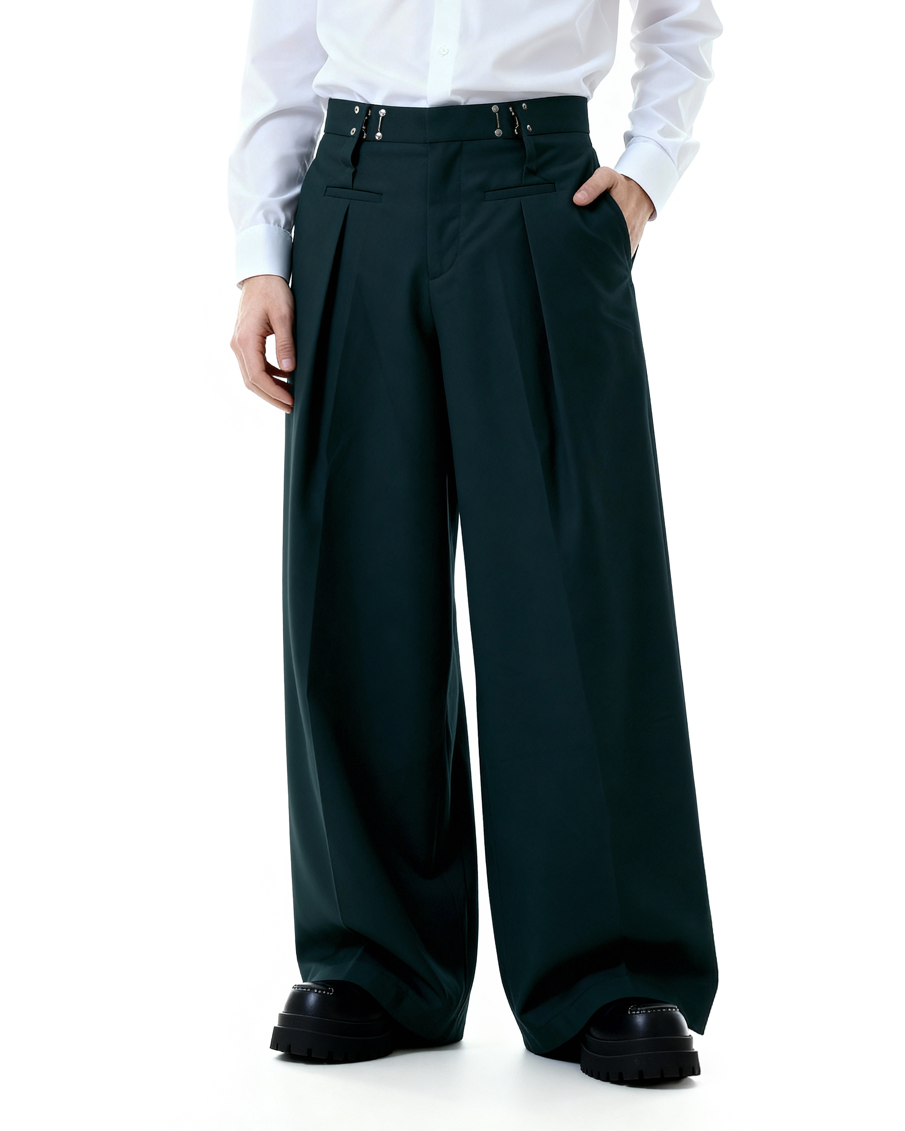 Adjustable Waist Hook Pleated Pants