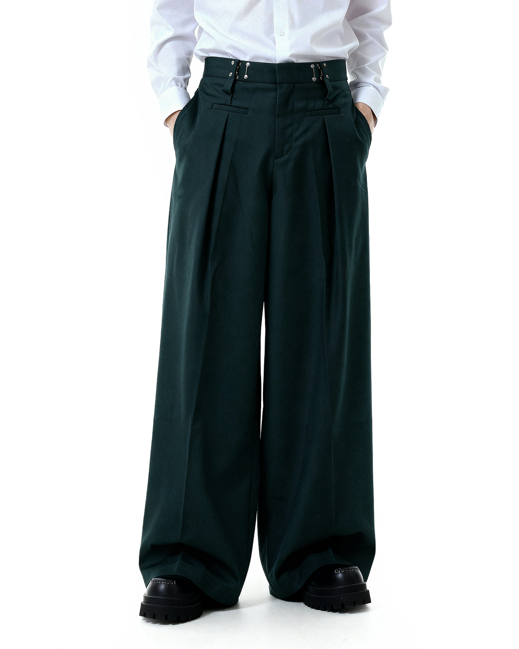 Adjustable Waist Hook Pleated Pants