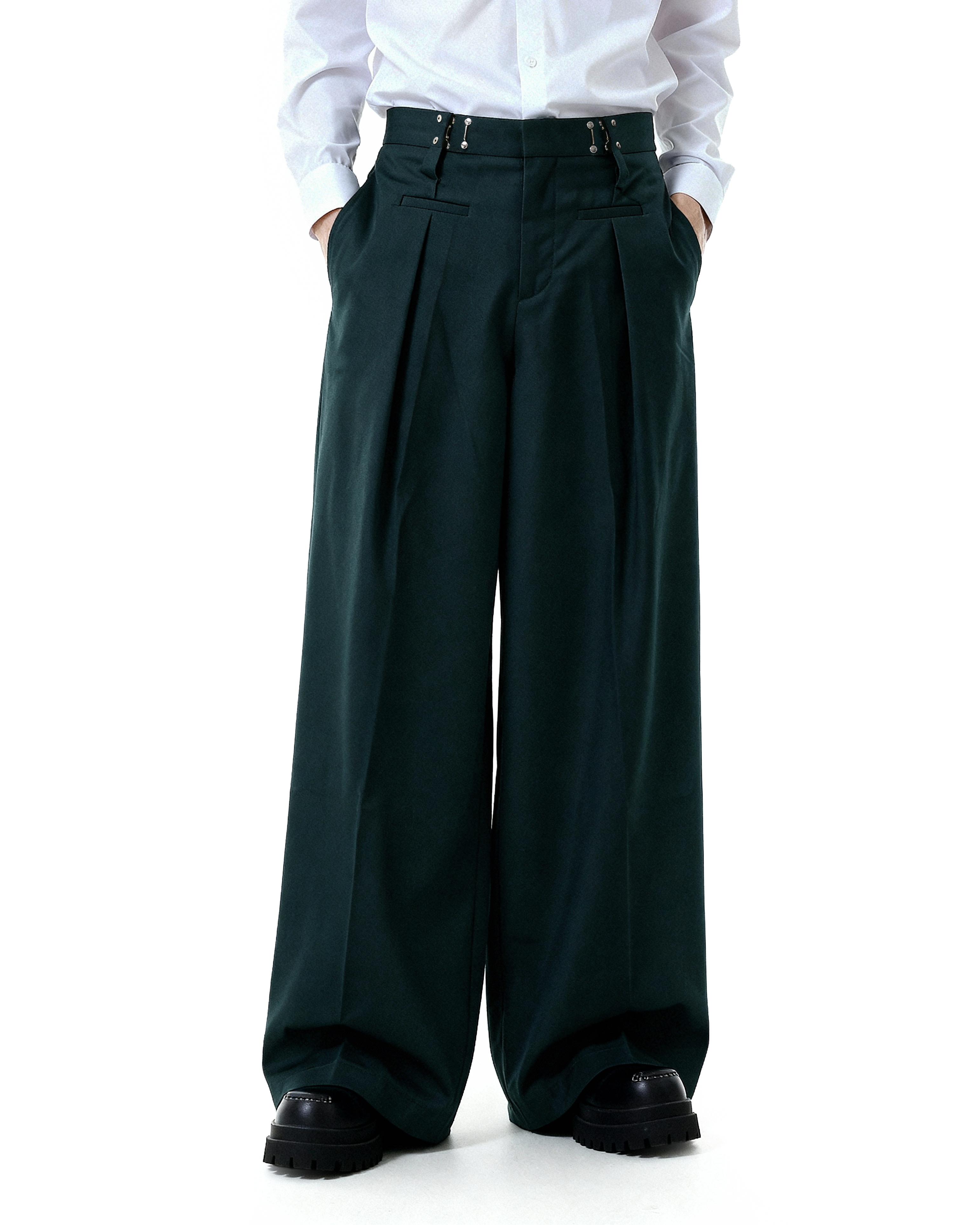 Adjustable Waist Hook Pleated Pants