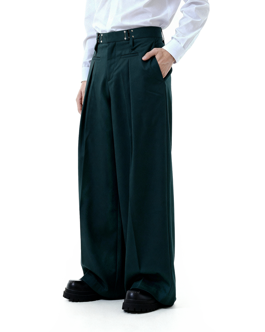 Adjustable Waist Hook Pleated Pants
