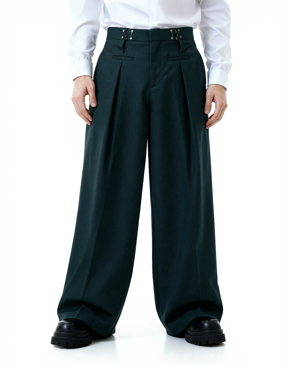 Adjustable Waist Hook Pleated Pants