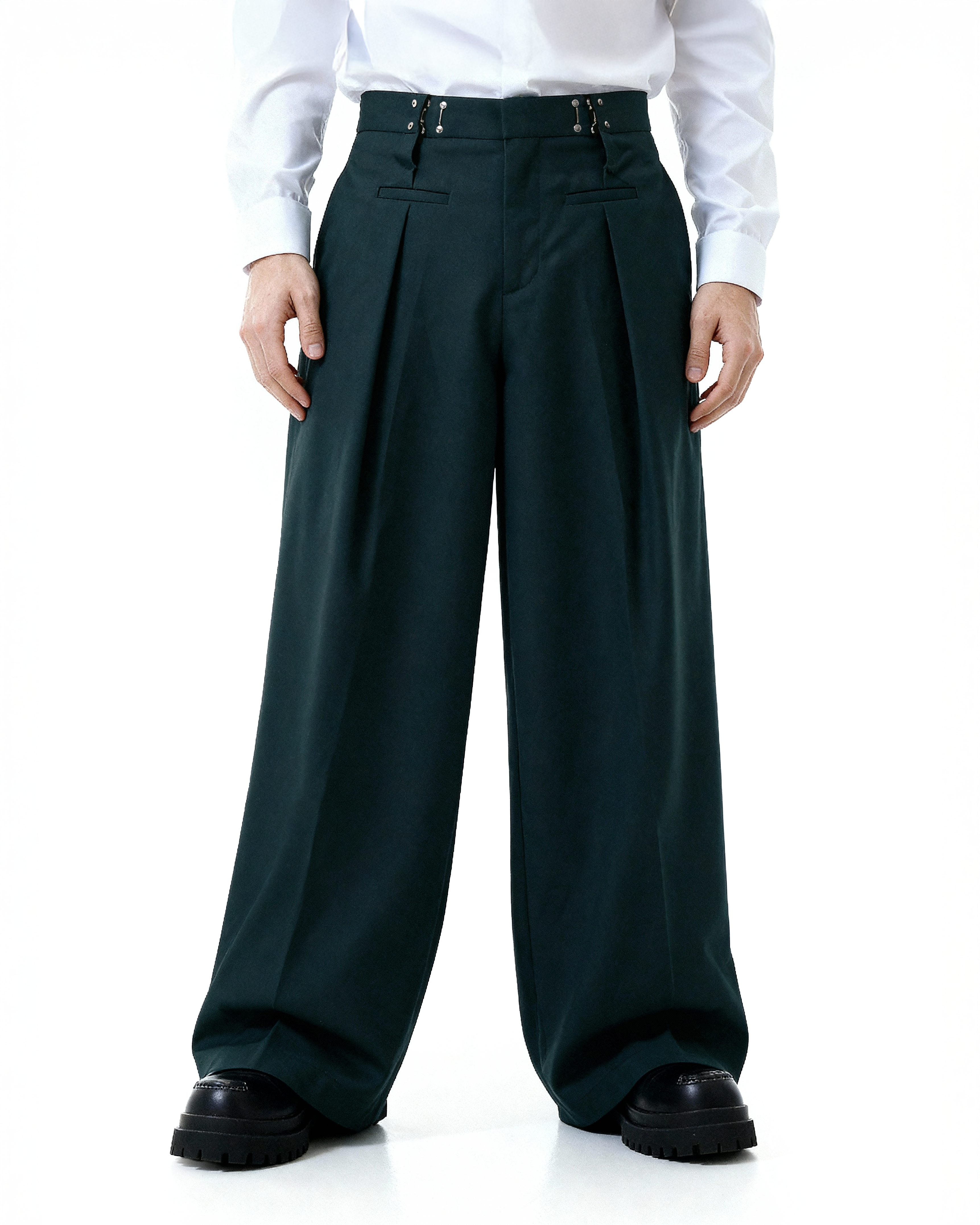 Adjustable Waist Hook Pleated Pants