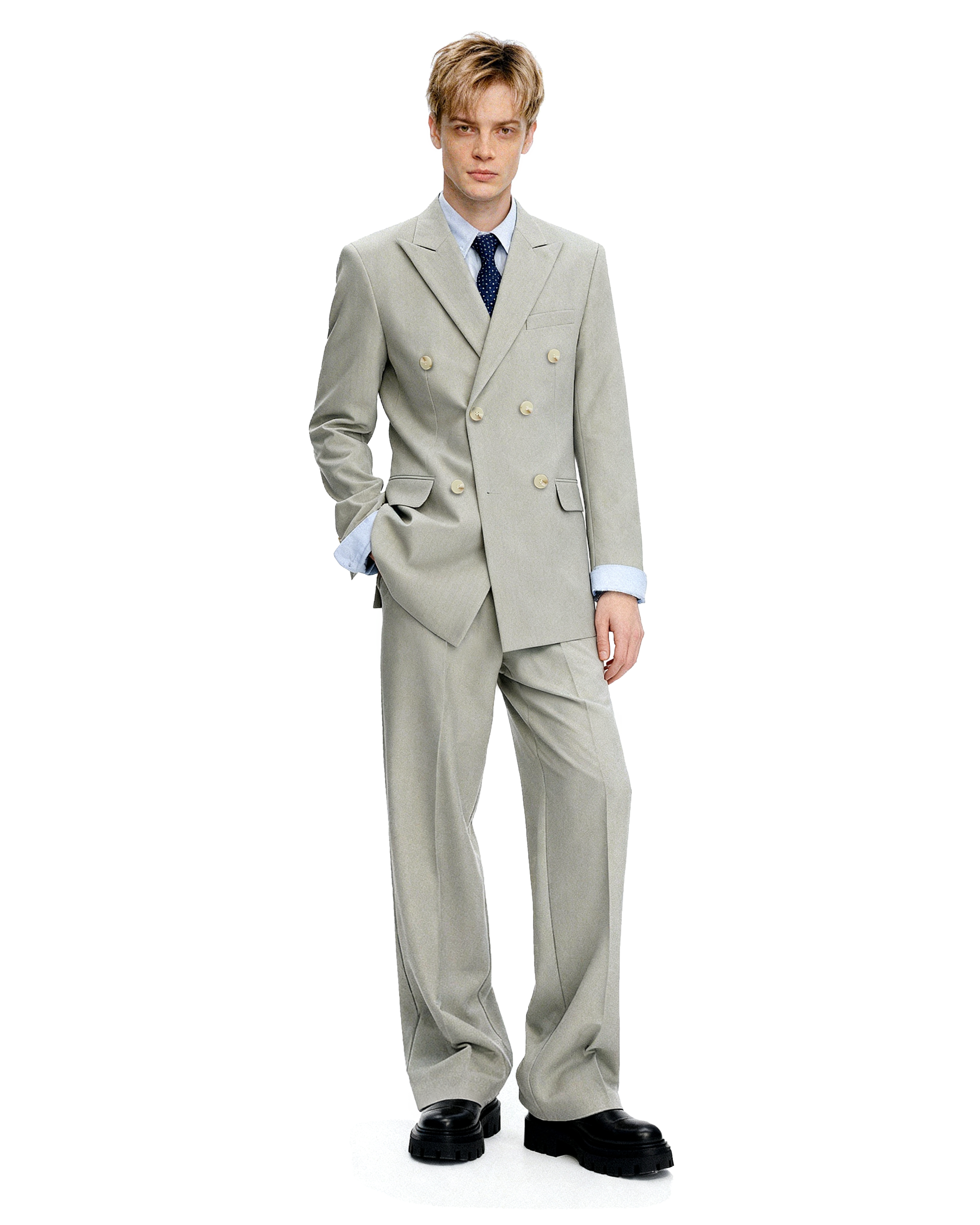Straight Leg Pleated Trousers with Belt Loops