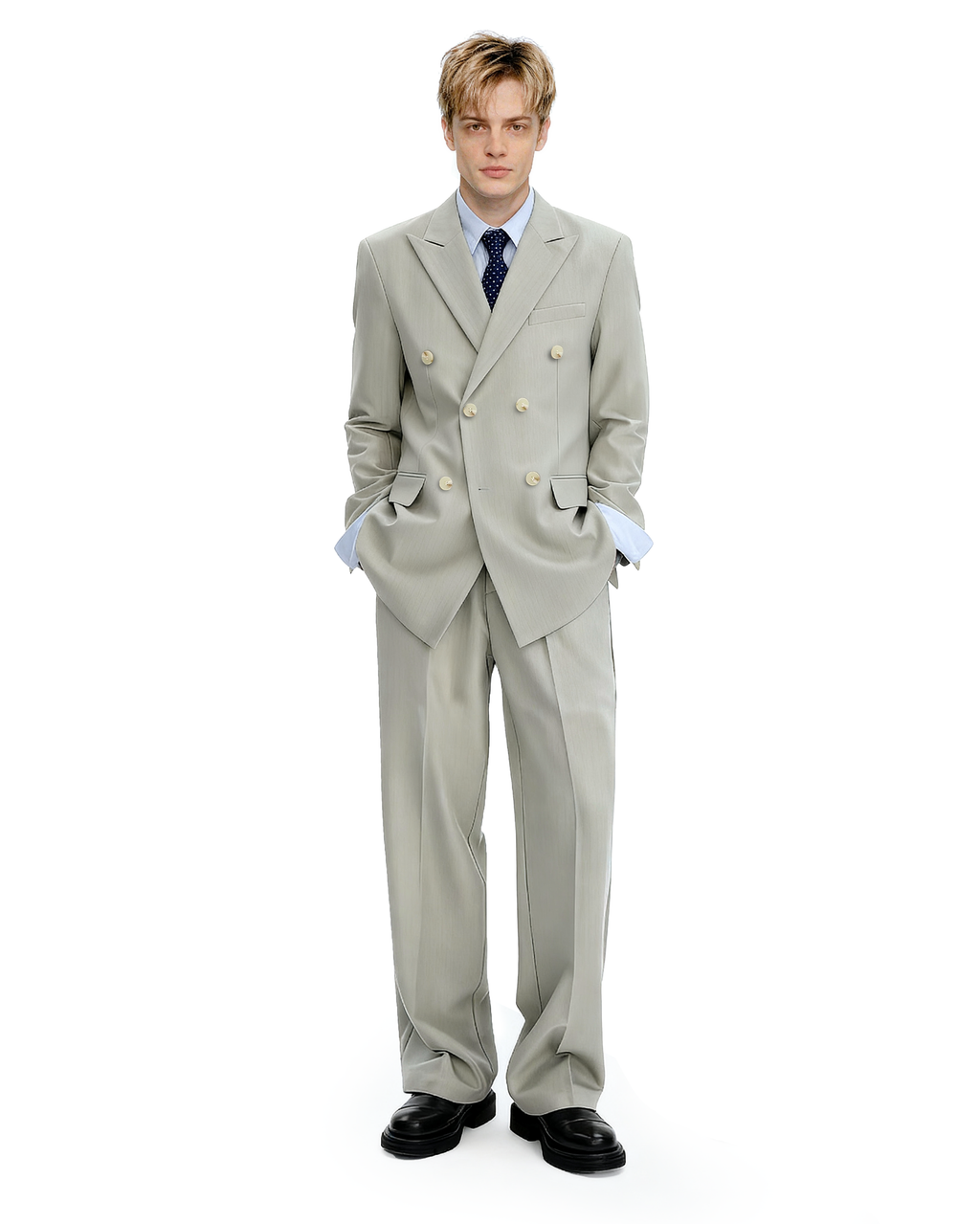 Straight Leg Pleated Trousers with Belt Loops