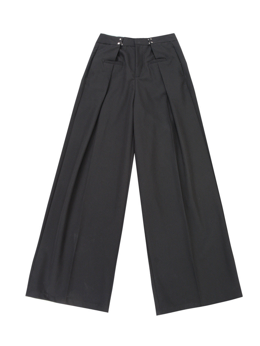 Adjustable Waist Hook Pleated Pants