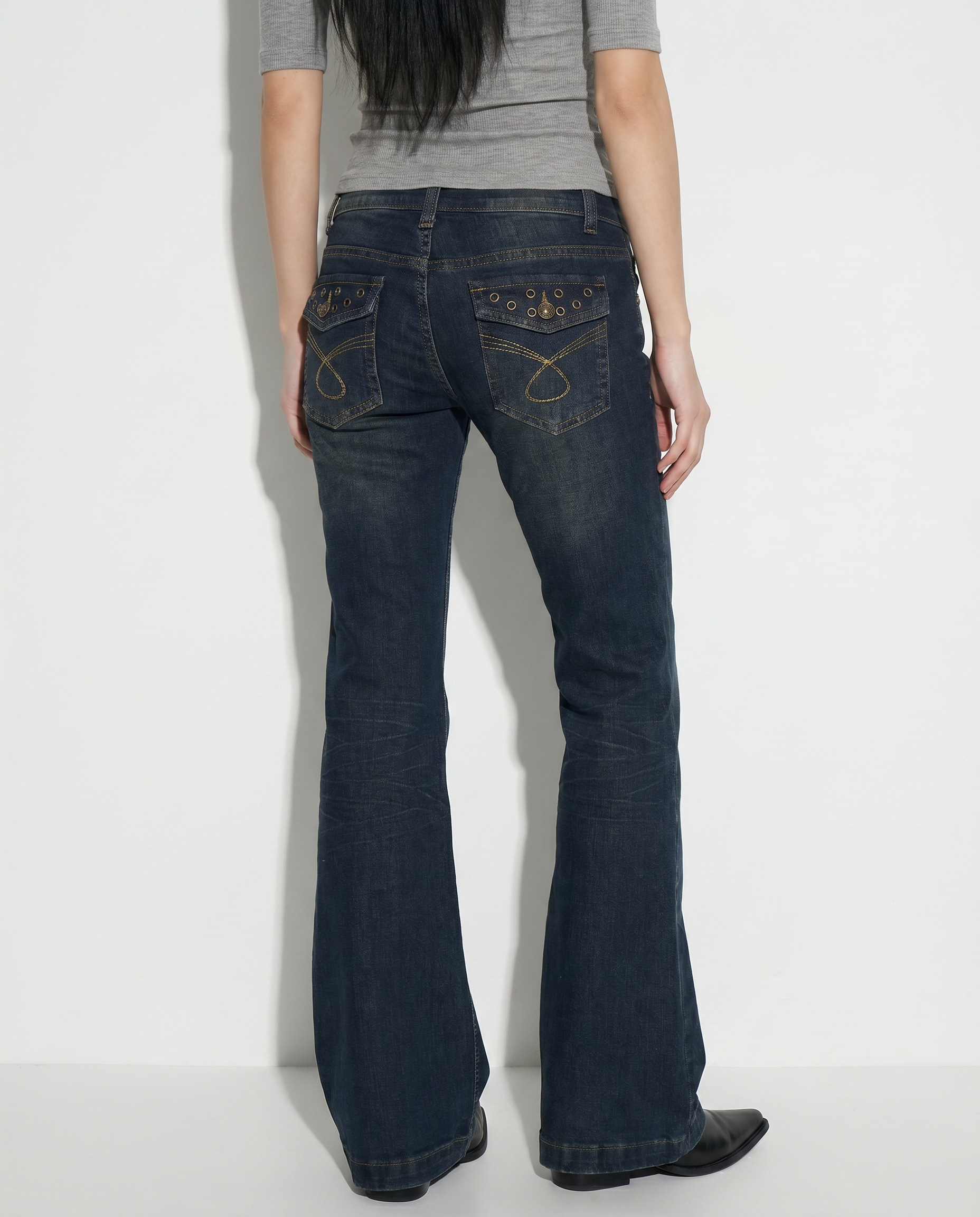 Low Rise Flare Jeans with Eyelet Detail