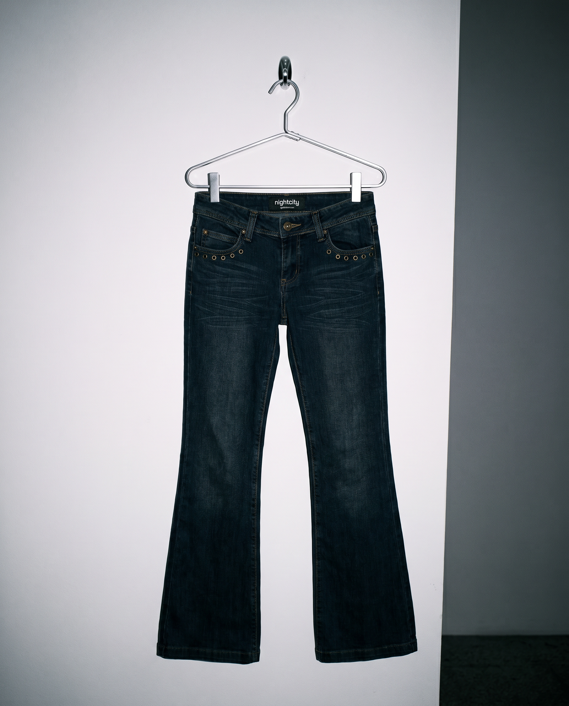 Low Rise Flare Jeans with Eyelet Detail