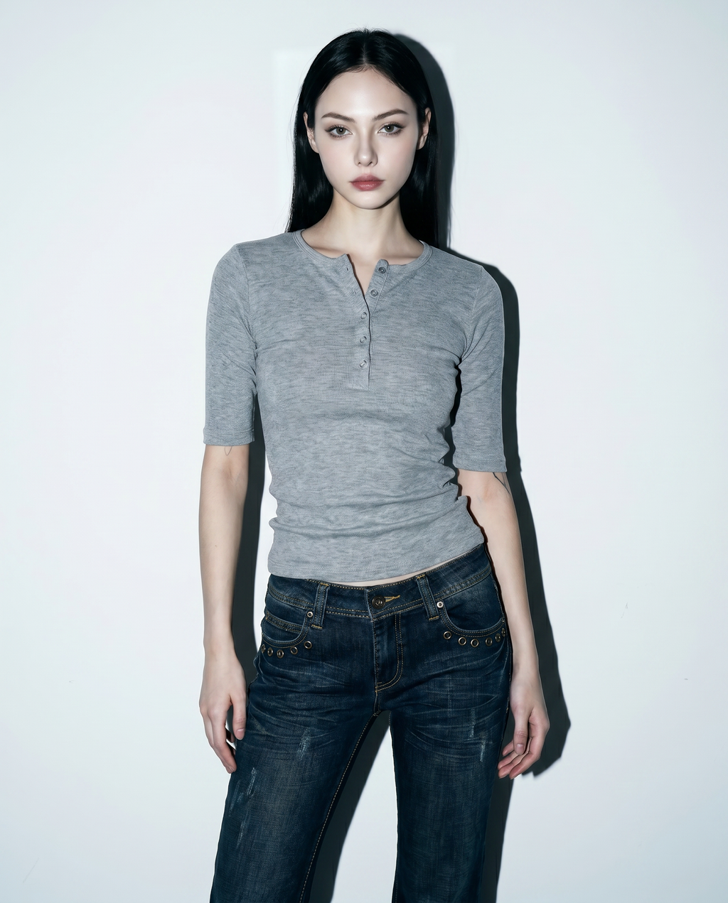 Low Rise Flare Jeans with Eyelet Detail
