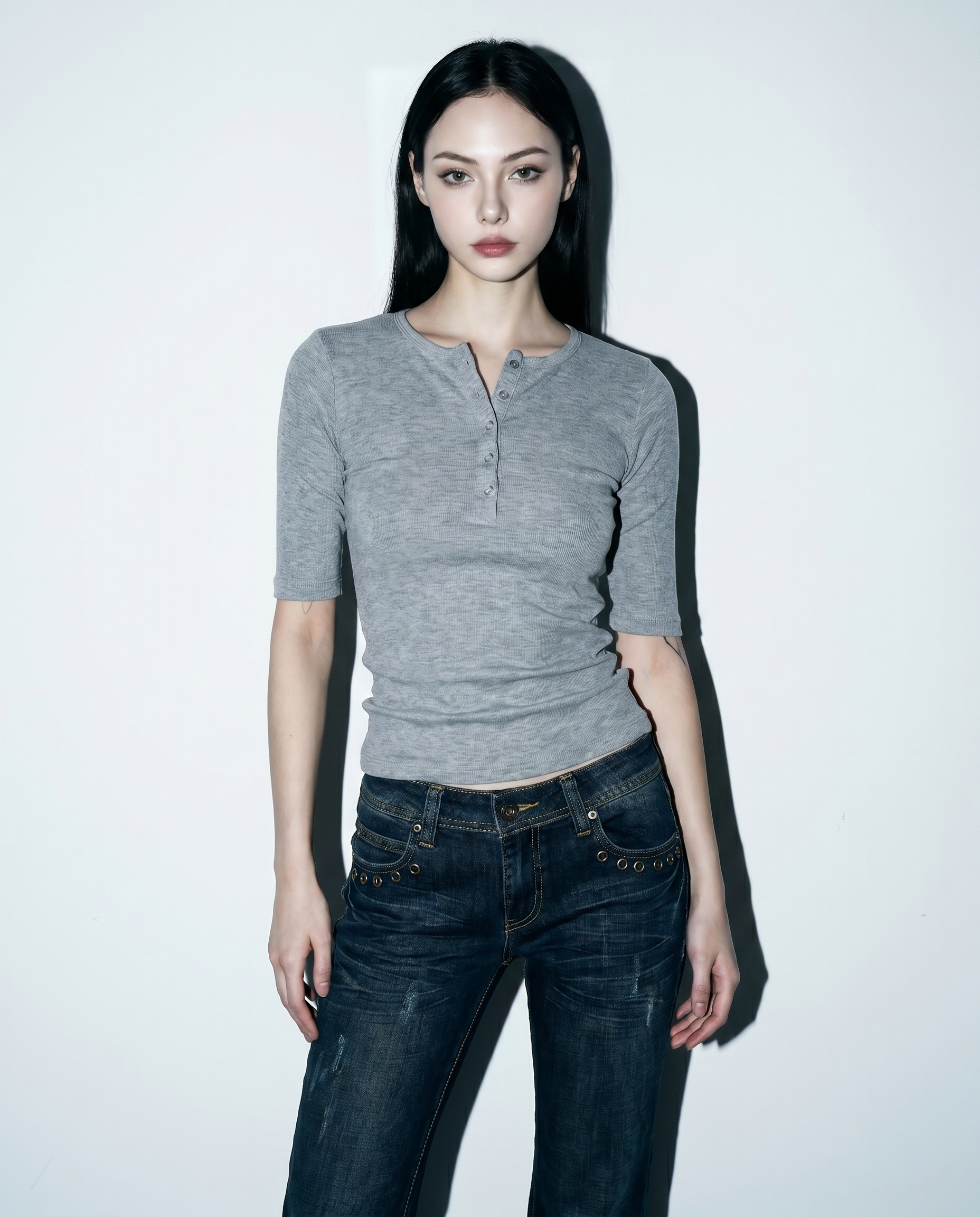Low Rise Flare Jeans with Eyelet Detail
